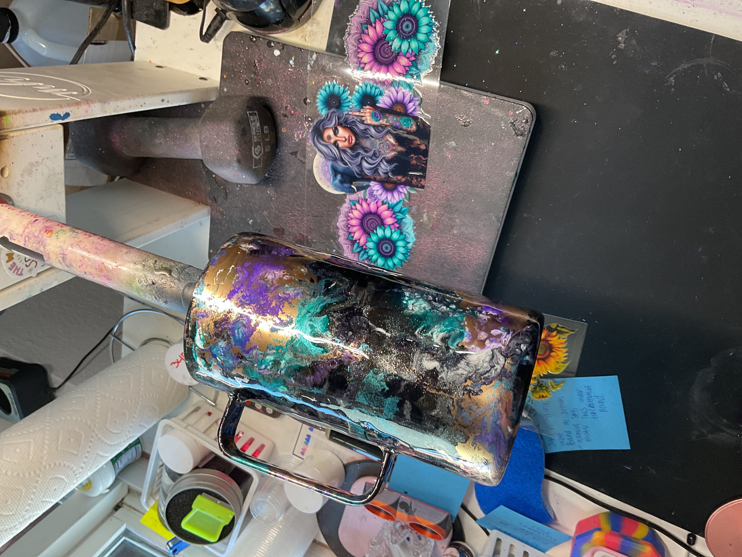 25 oz black marble teal and purple