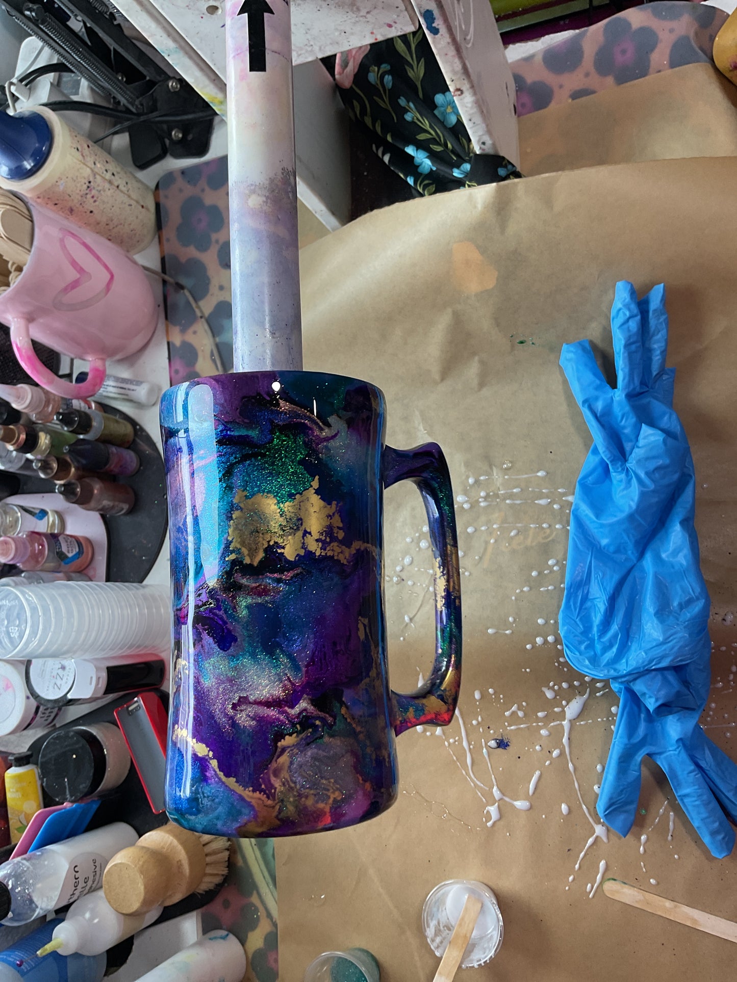 20 oz beer mug . Purple teal