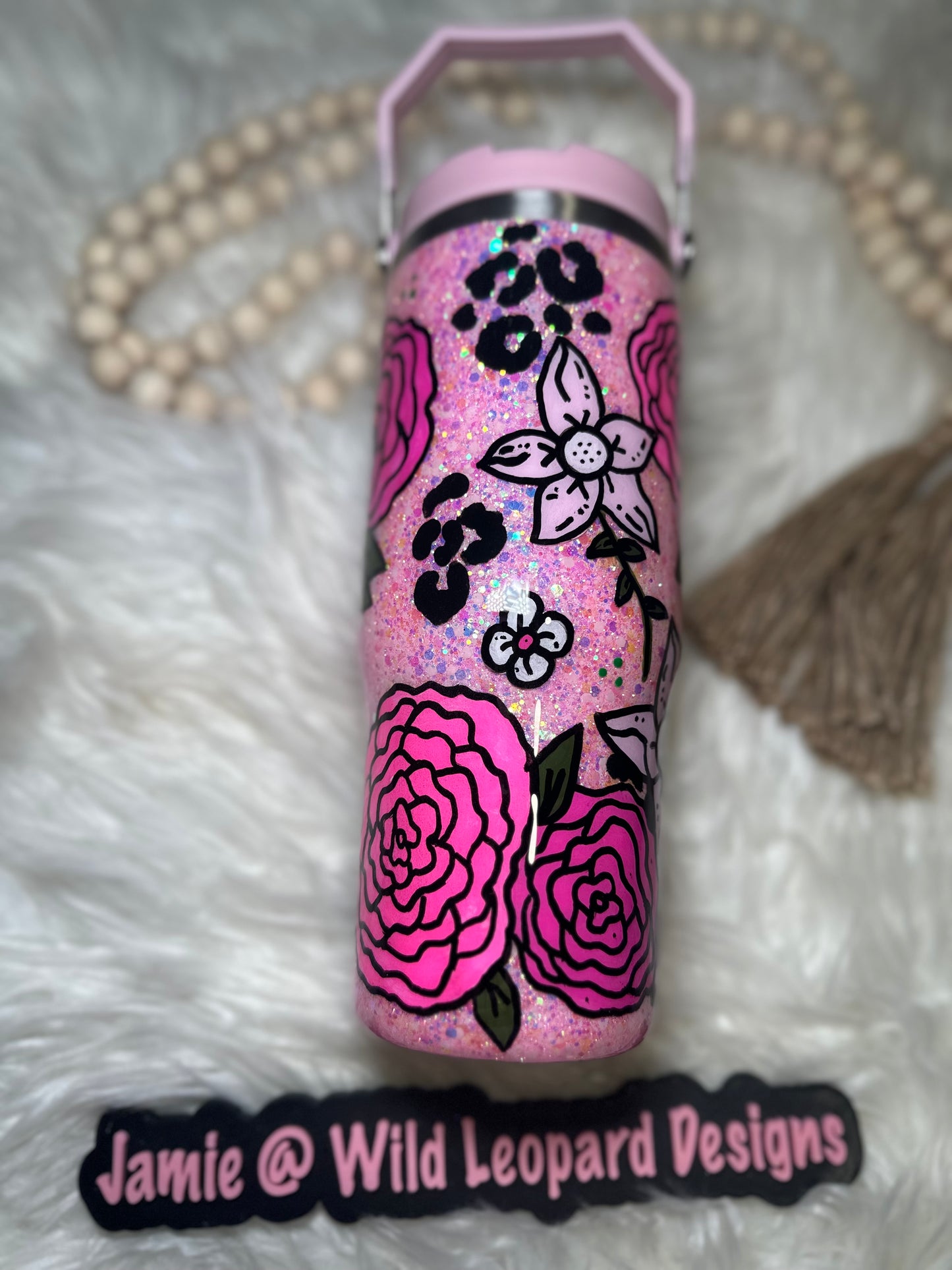 Pink hand painted flower 30 oz