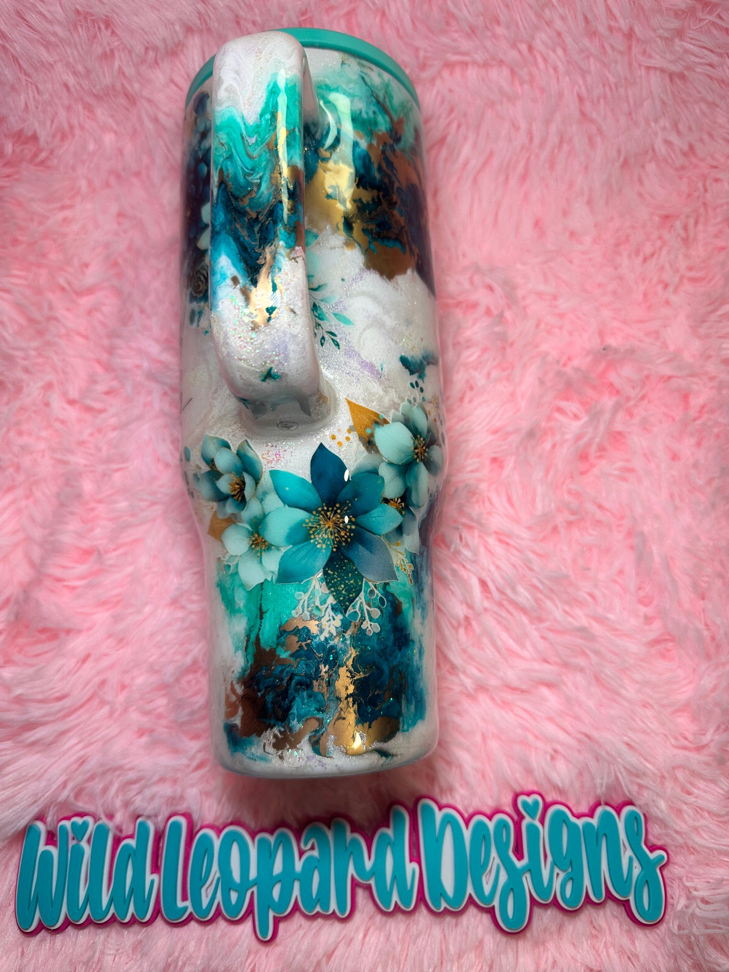 30-40 oz teal marble flip lid