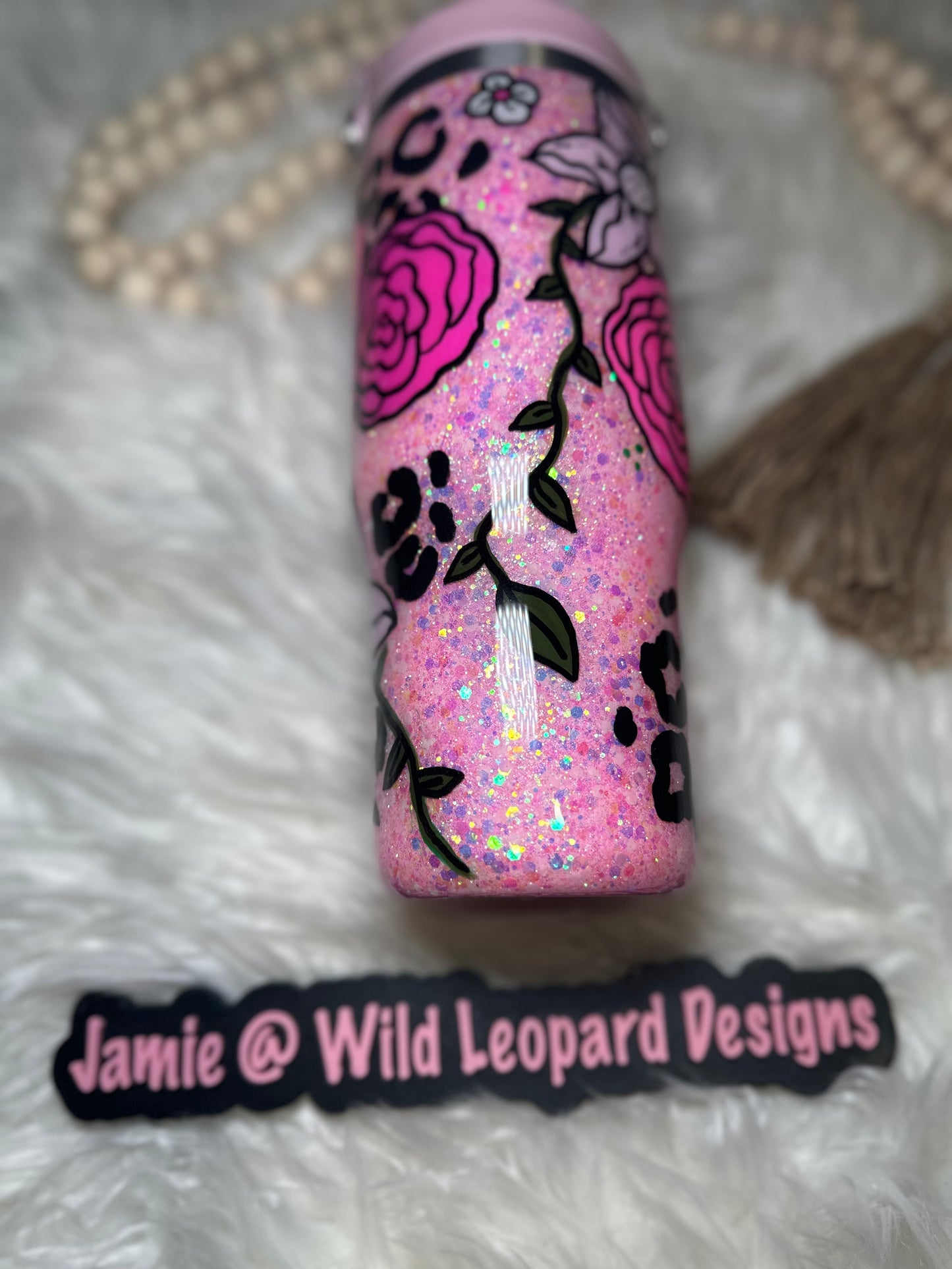 Custom 40 oz Stanley hand painted flowers.