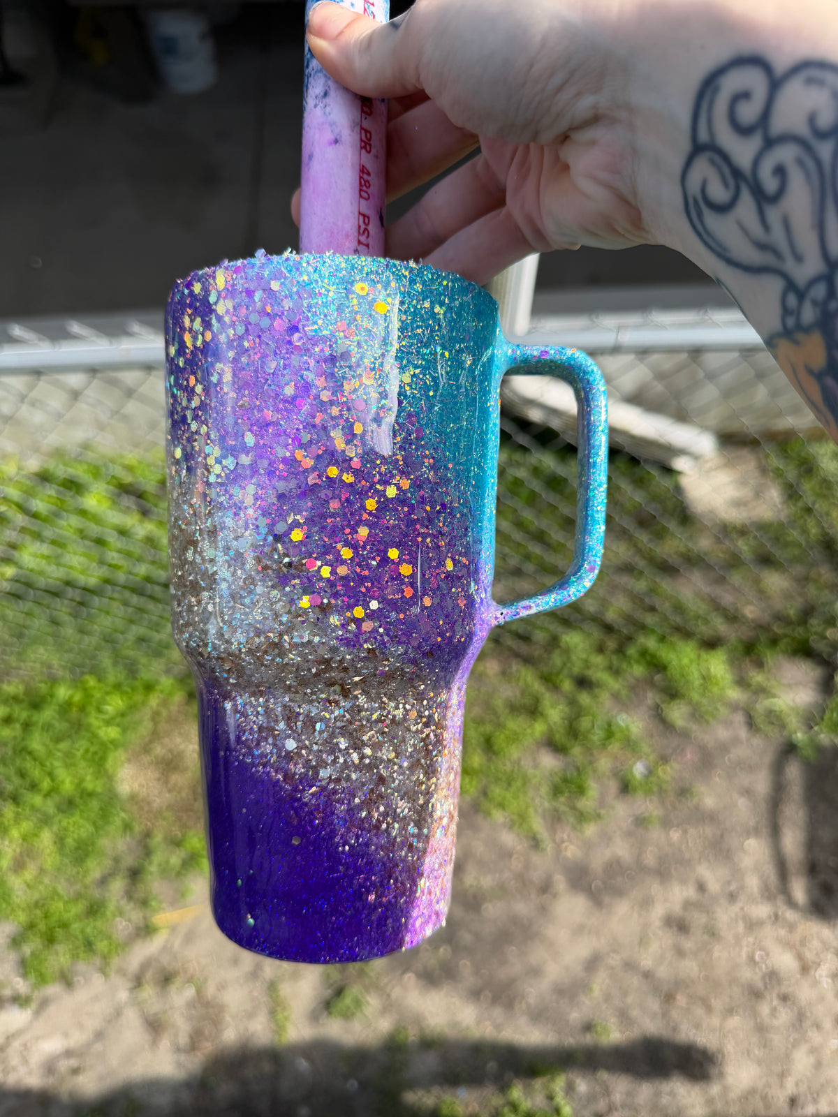 30 oz handle , purple teal gold swirl