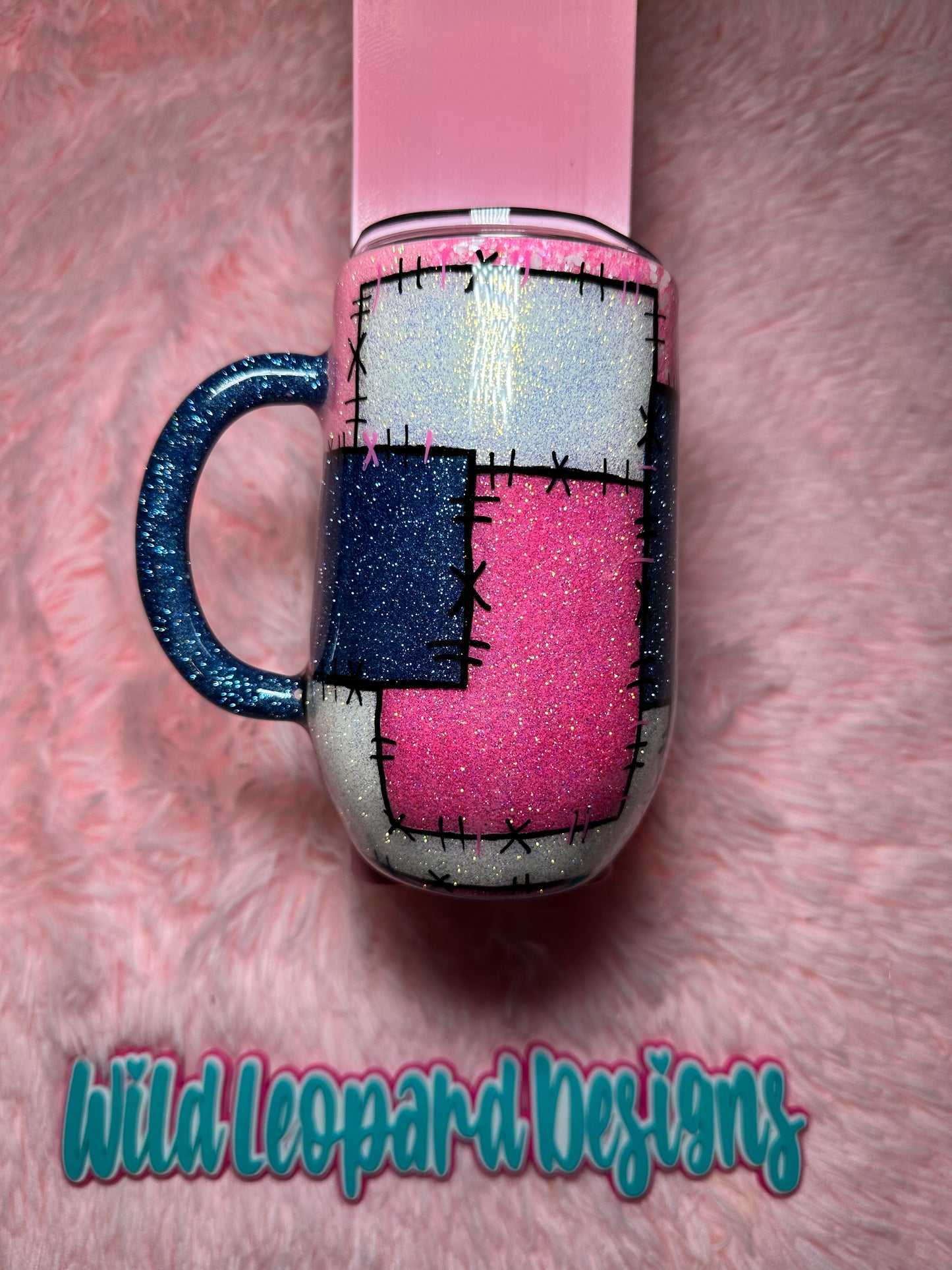 14- 16 oz mug pink patch work