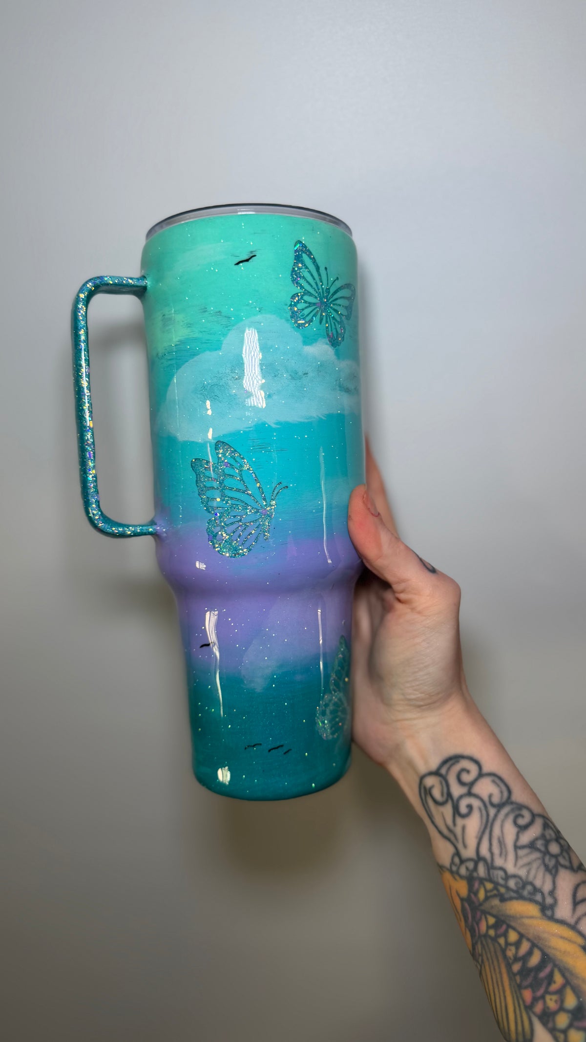 40 oz teal butterfly