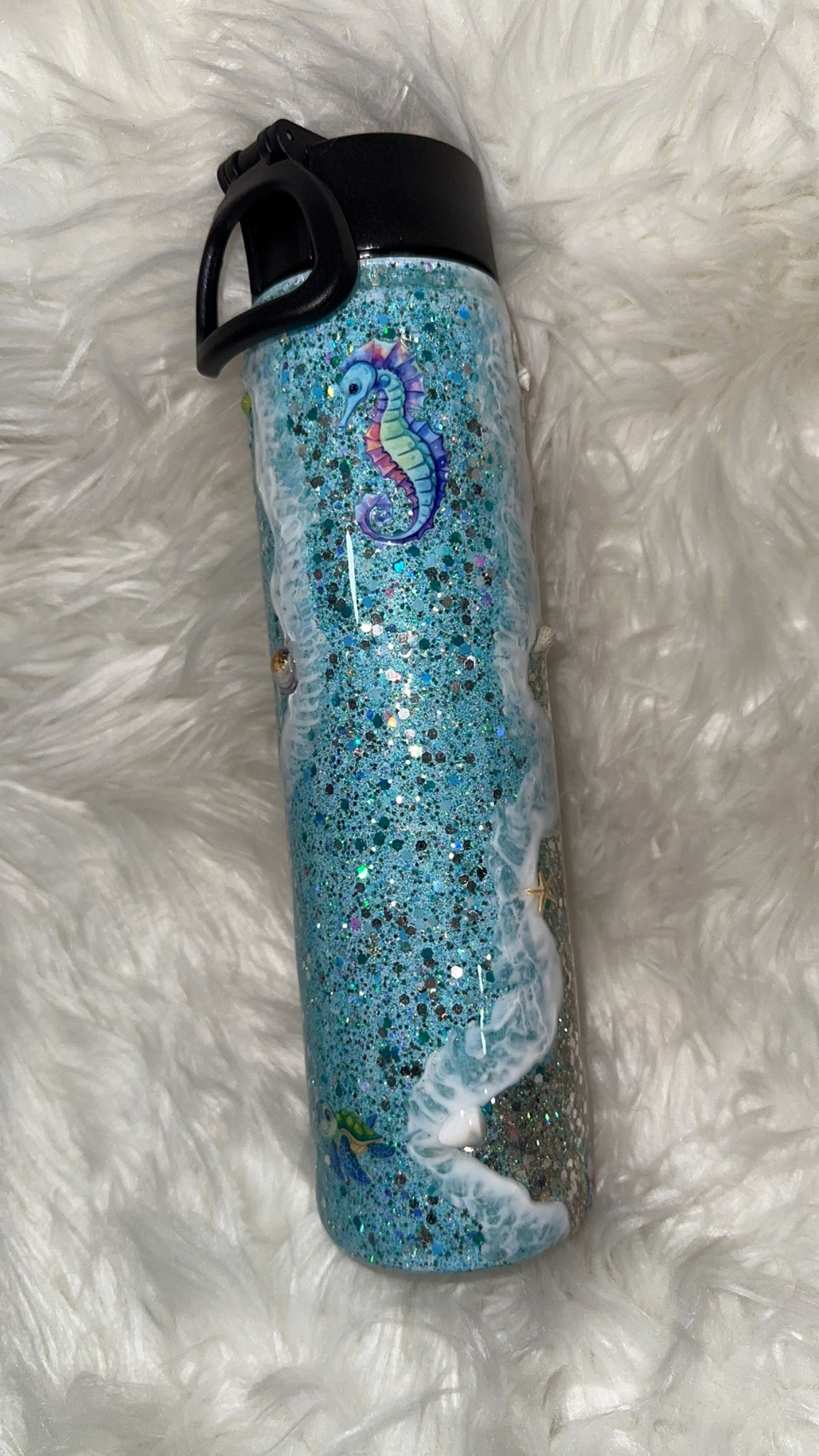 Beach light blue with real sea shells