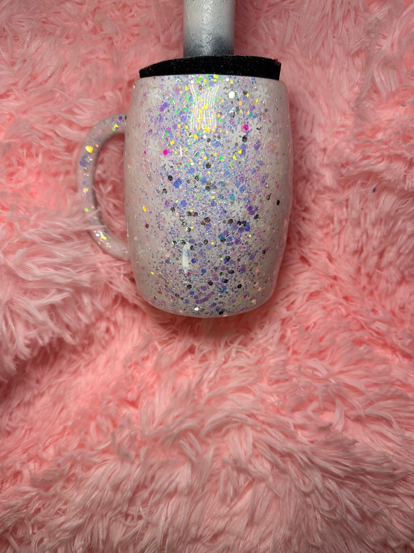 14 oz coffee mug white glitter