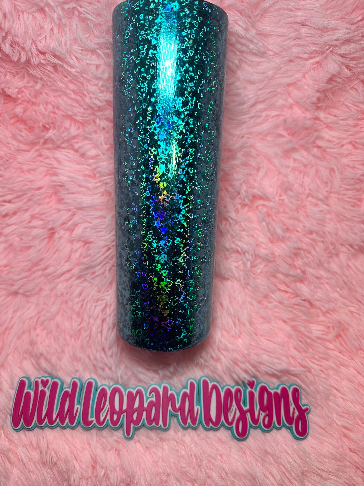 30 oz skinny - blue hearts holographic foil