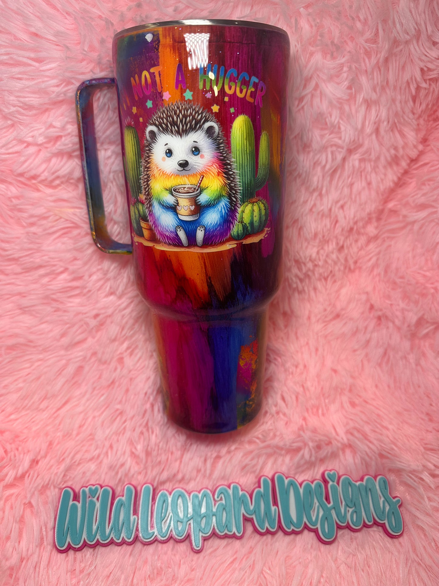 40 rainbow woodgrain - I’m not a hugger