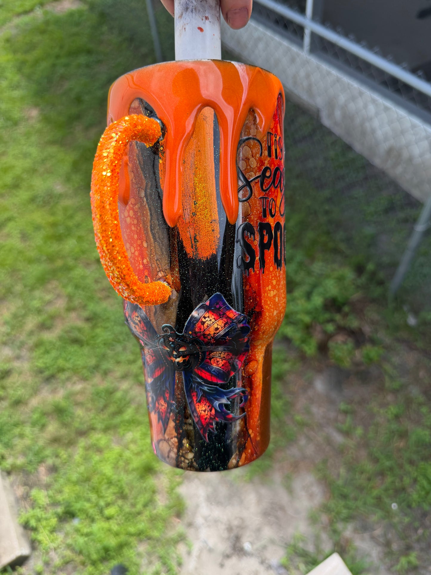 32 oz , black and orange rustic spooky season