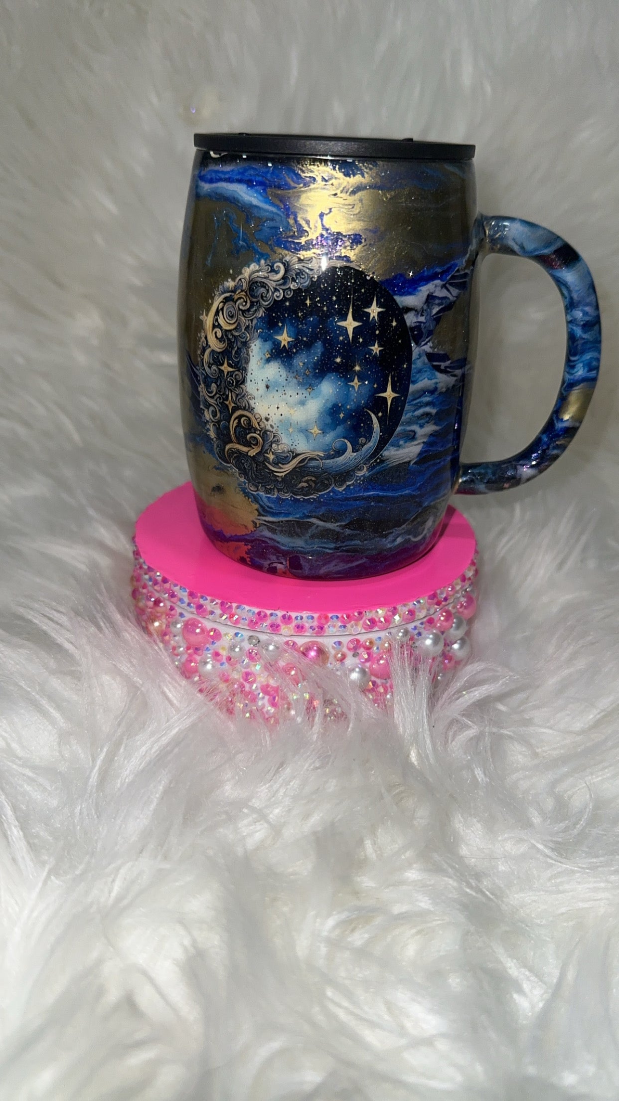 Blue/ hole ink swirl moon