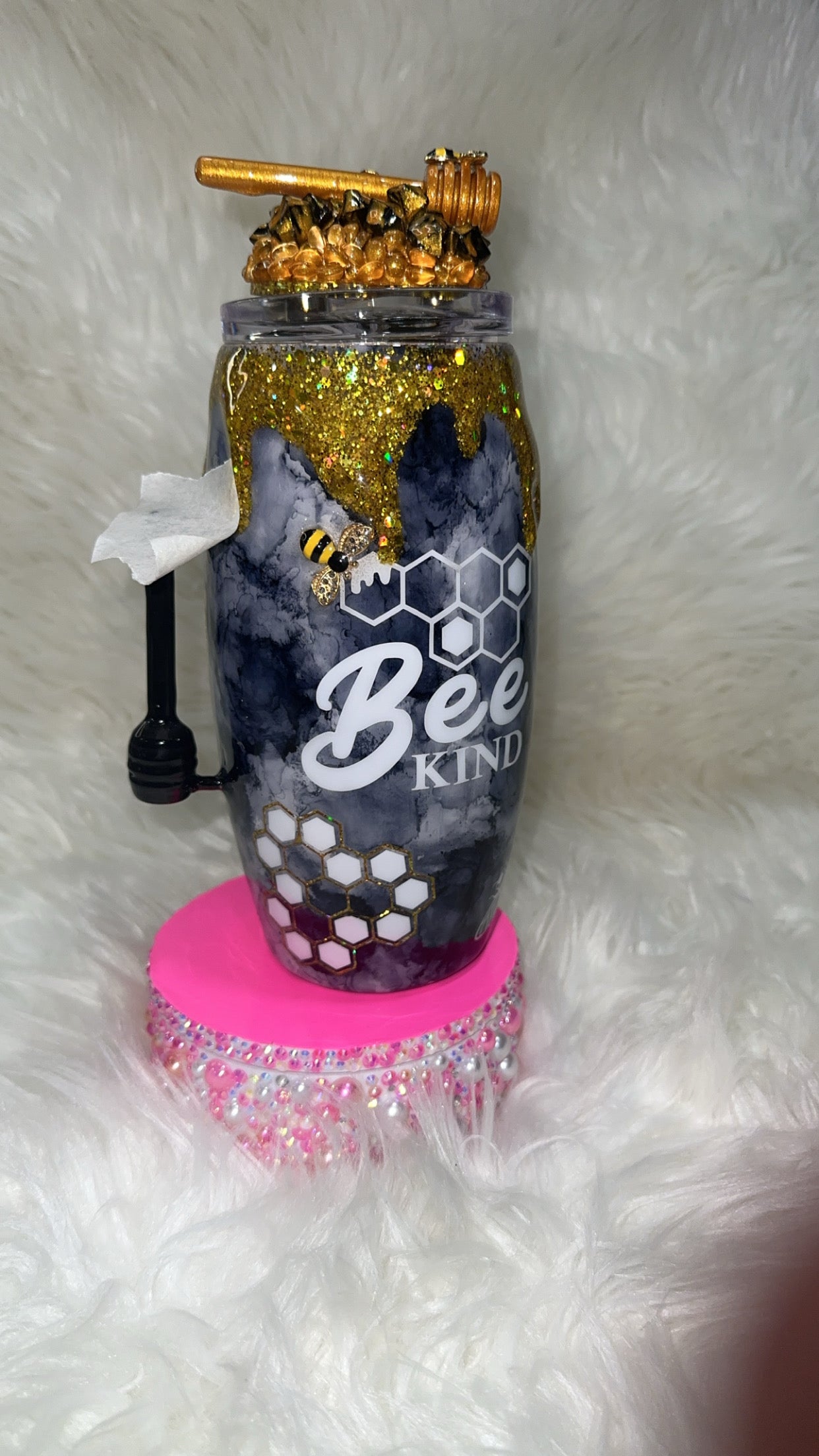 Black and gold bee tumbler