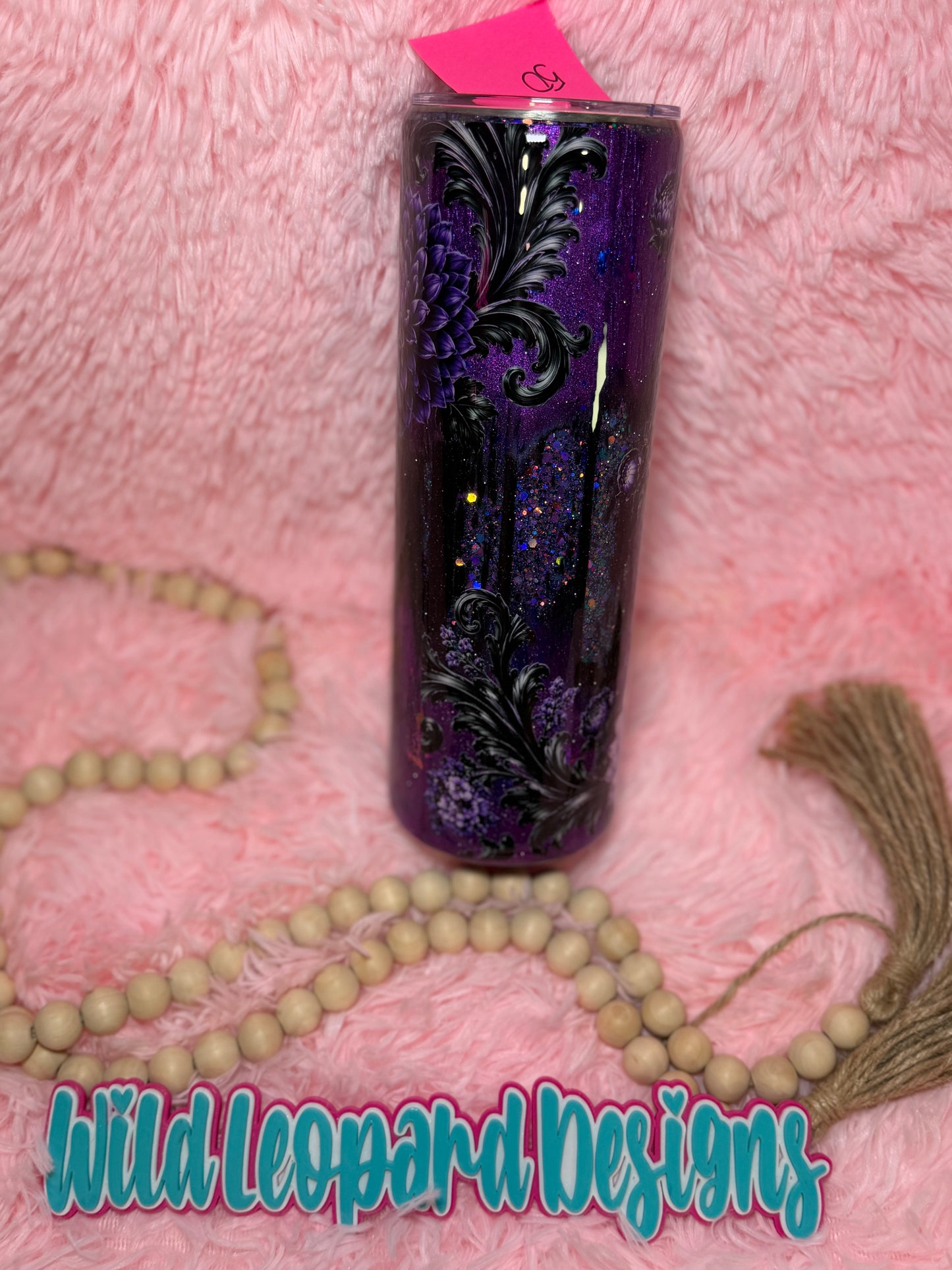 50- 30 oz purple floral tooled lesther