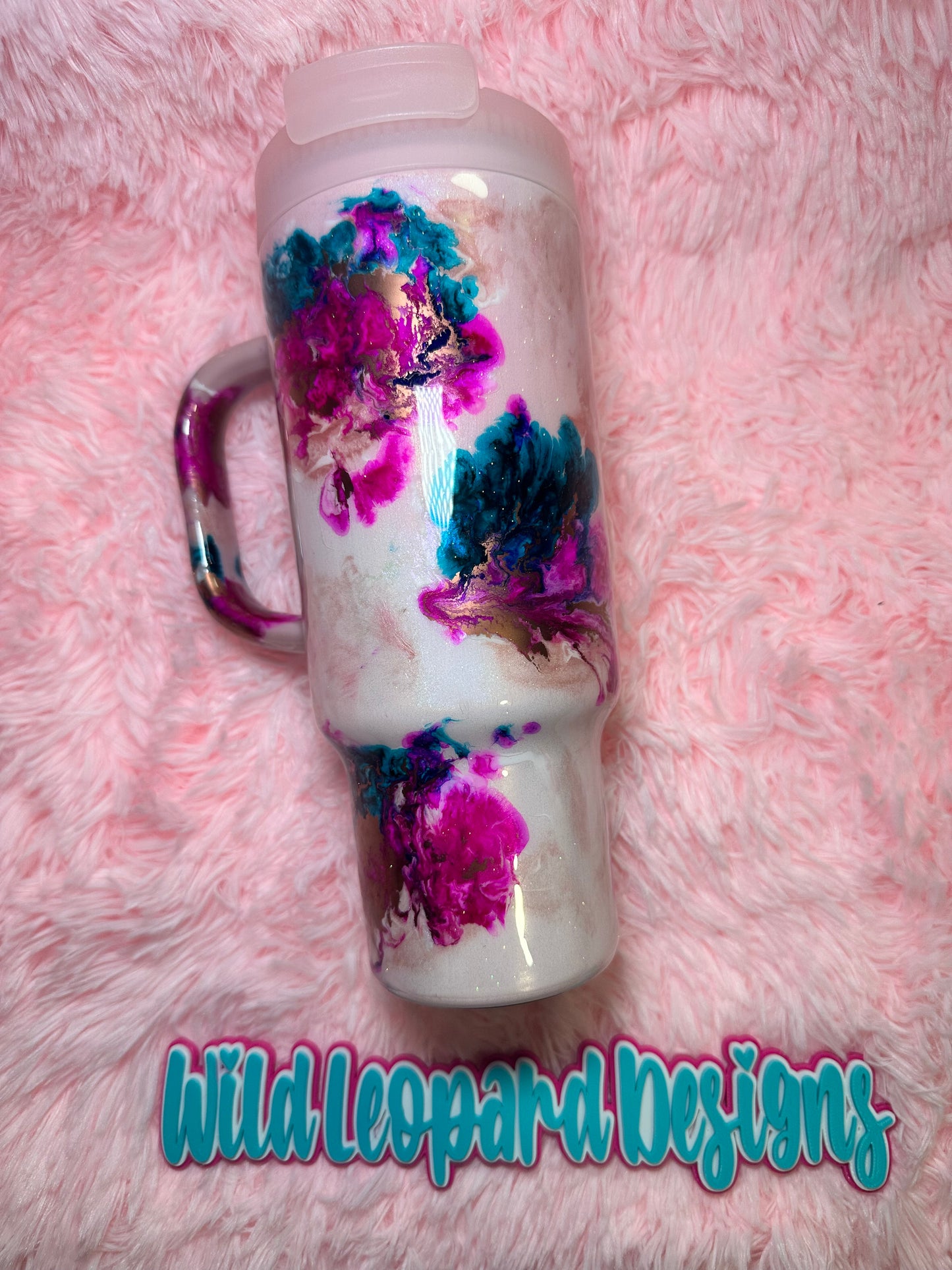 39-40 oz pink teal marble