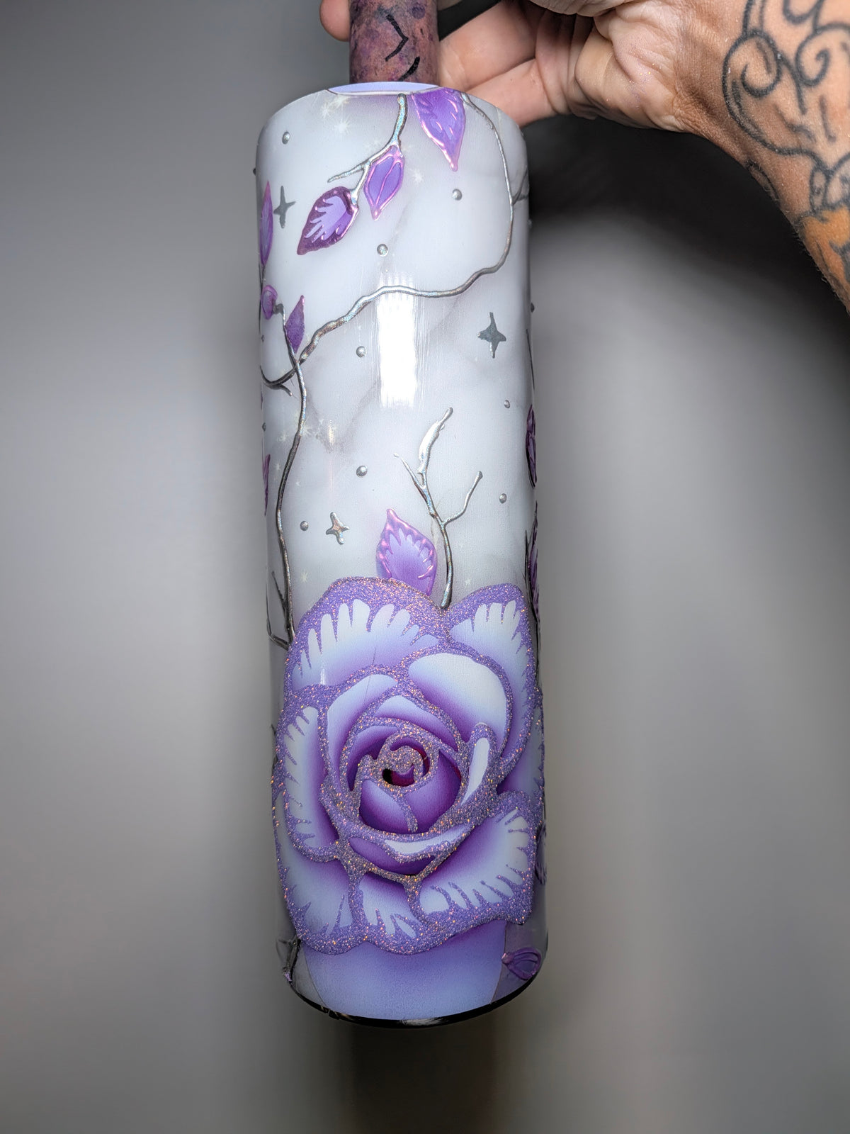 30 oz purple and silver rose 3d texture art