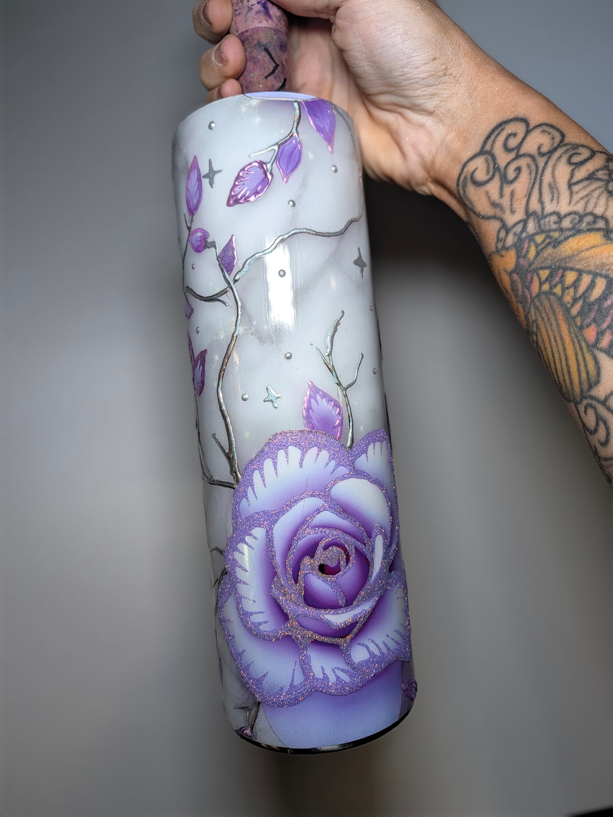 30 oz purple and silver rose 3d texture art