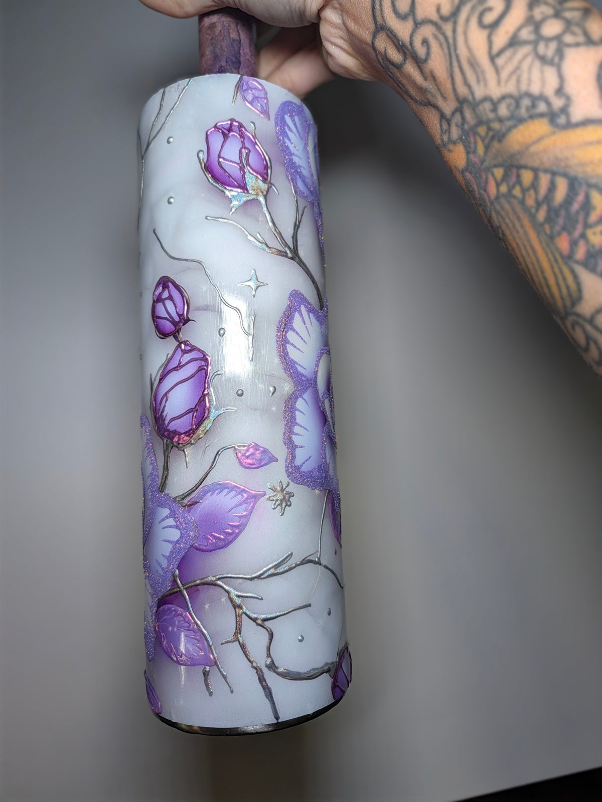 30 oz purple and silver rose 3d texture art