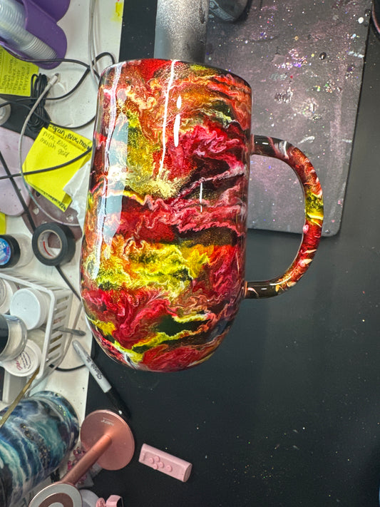 16 oz coffee mug red and yellow