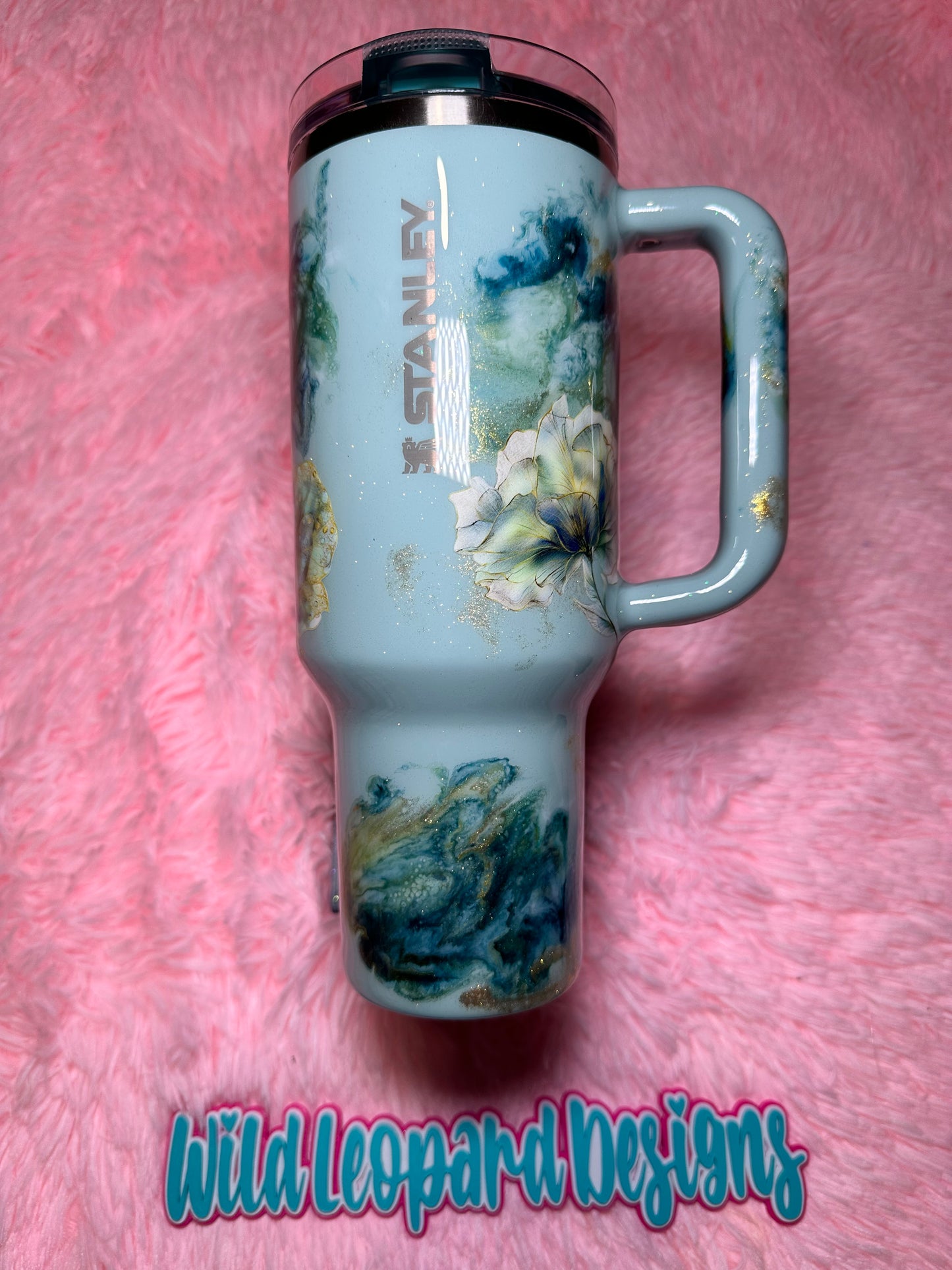 40- Stanley 40 oz seafoam with flowers marble