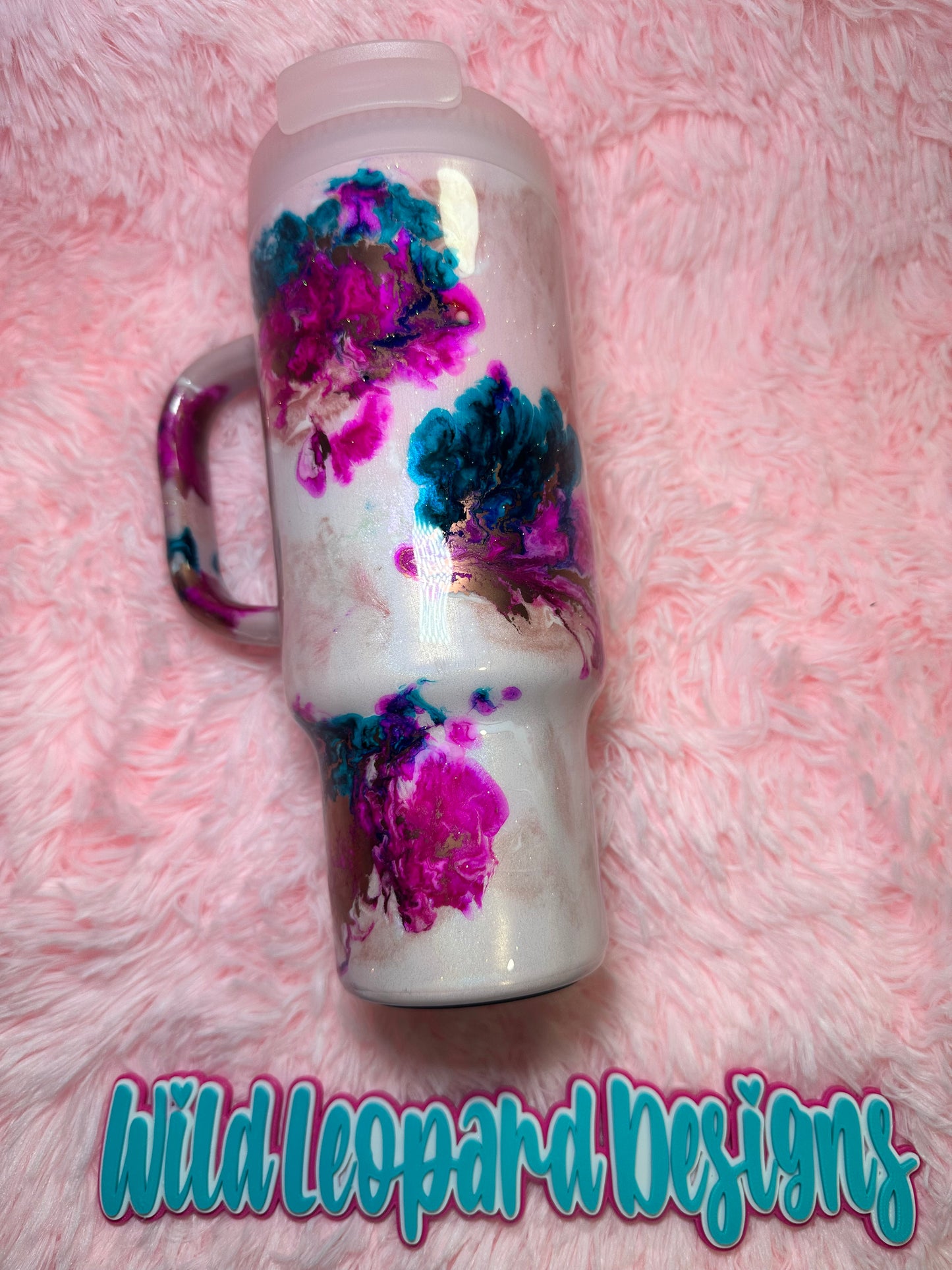 39-40 oz pink teal marble