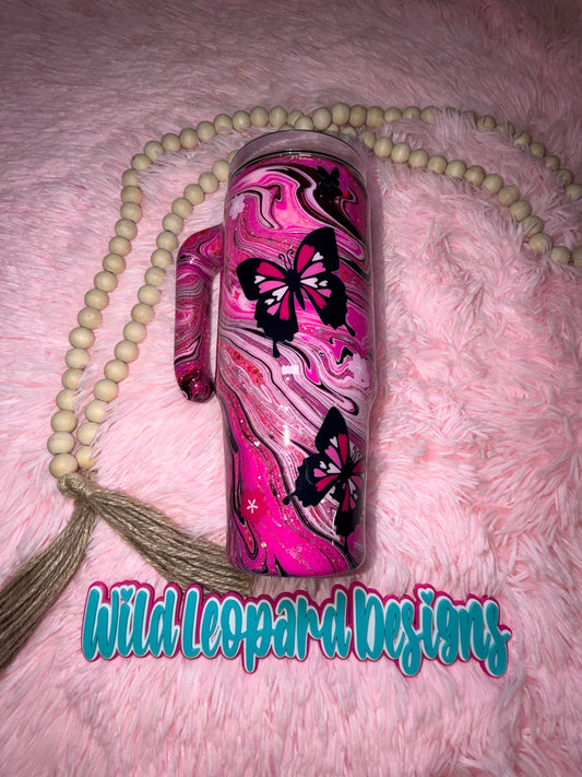 9-pink and black butterflies hydro dip 30 oz grippy
