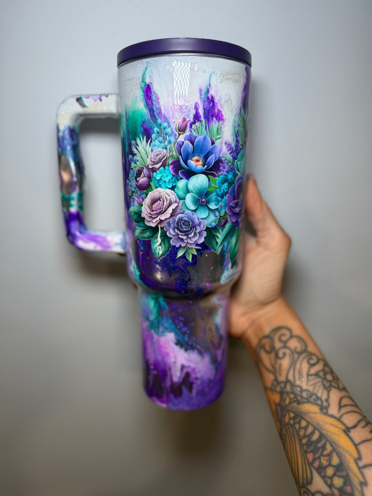40 oz purple teal marble