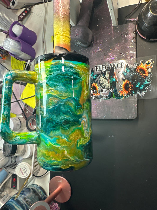 25 oz coffee mug teal and yellow .