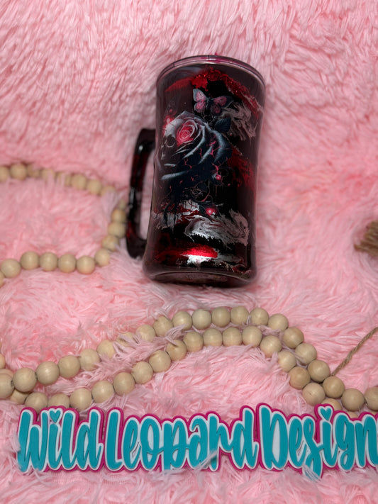 29-20 beer mug red silver skull roses