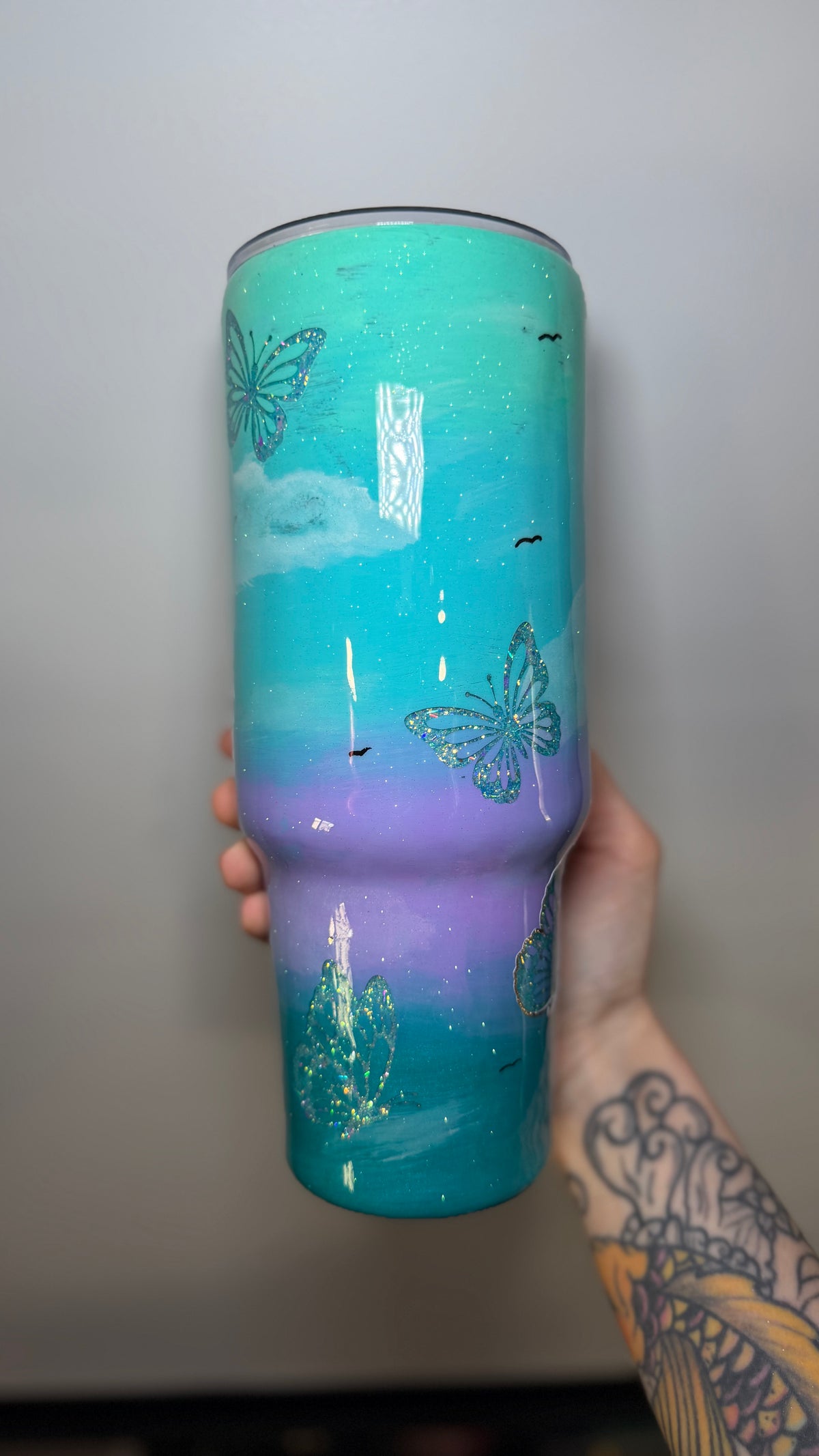 40 oz teal butterfly