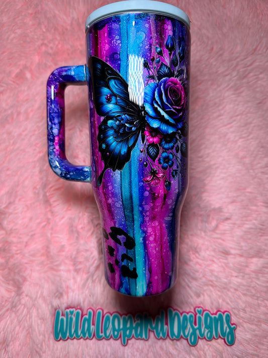 41- 40 oz purple blue rustic raindrop flip lid