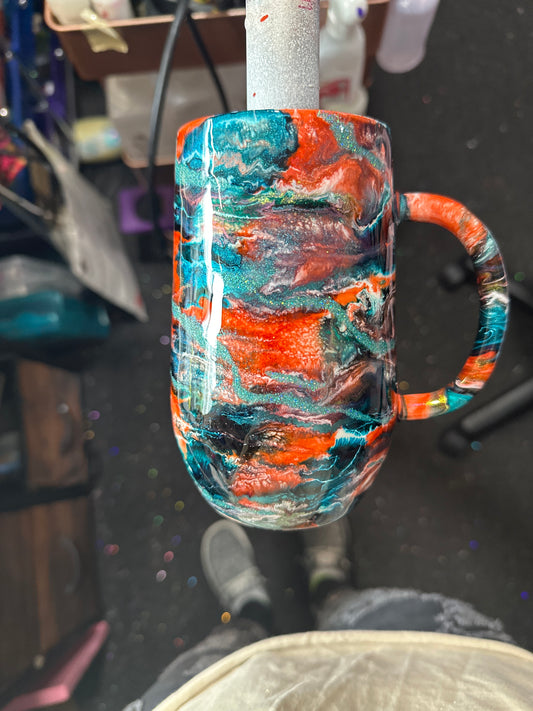 16 oz coral / teal mug