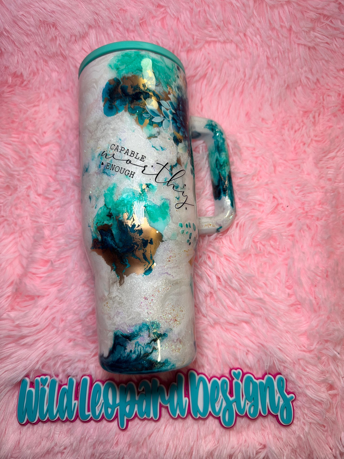 30-40 oz teal marble flip lid