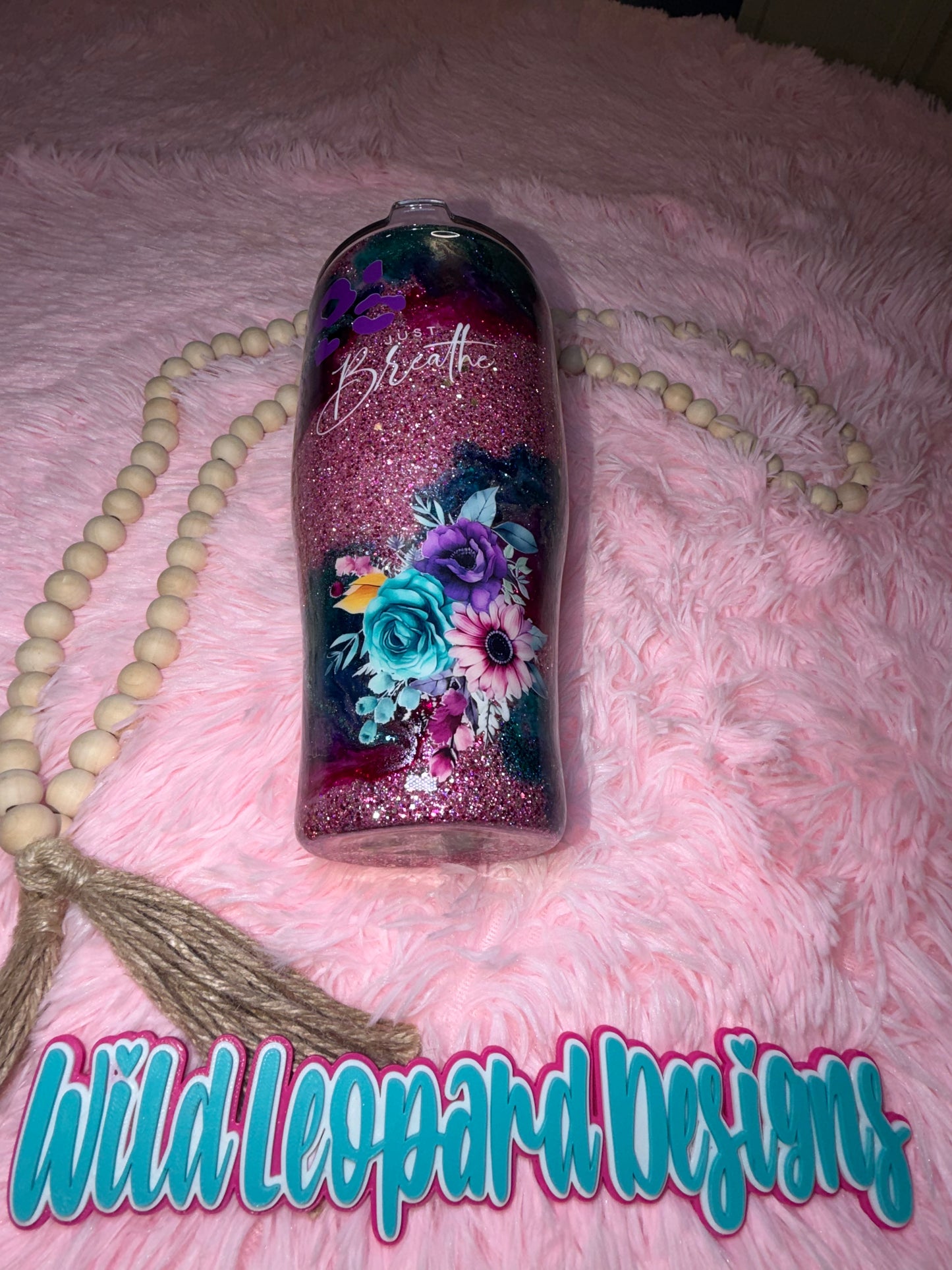 22-32 oz coffee caddy teal purple flowers