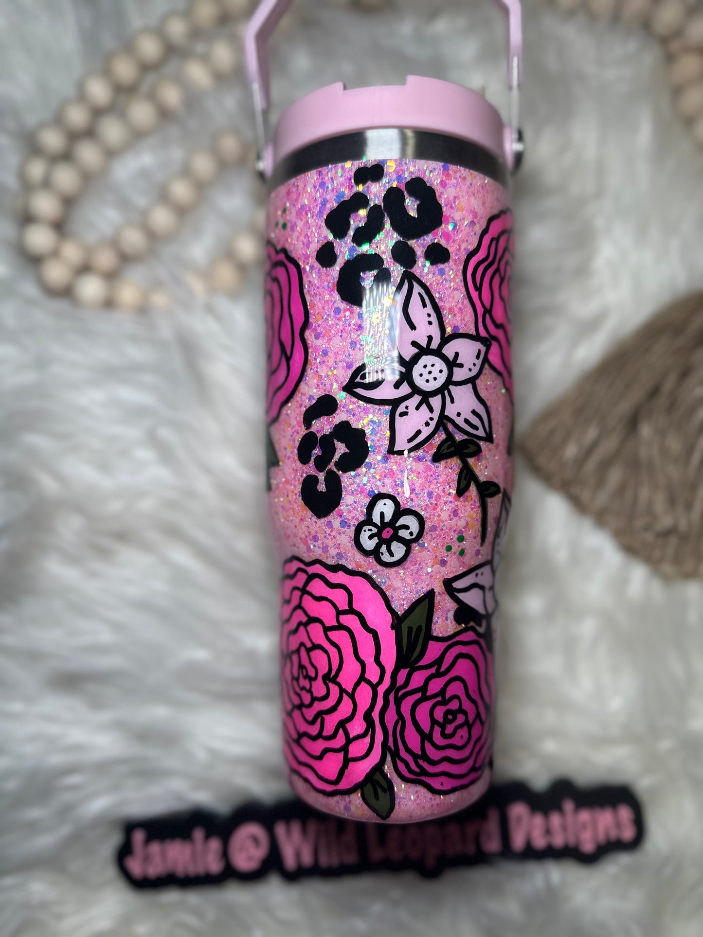 Pink hand painted flower 30 oz