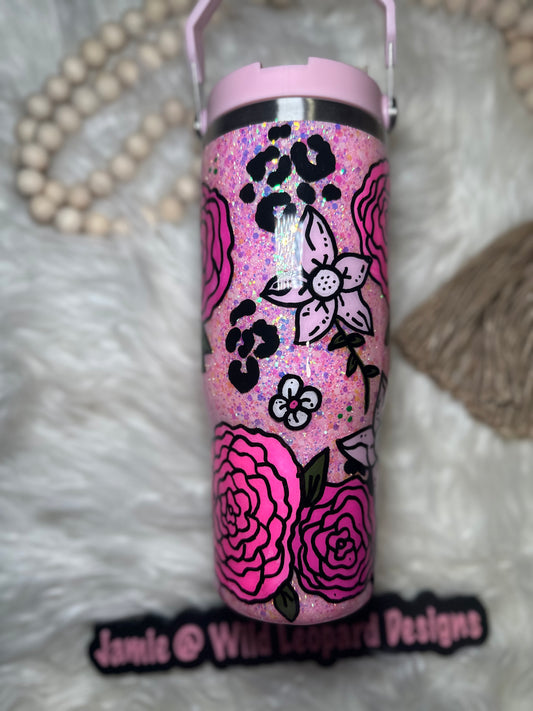Pink hand painted flower 30 oz