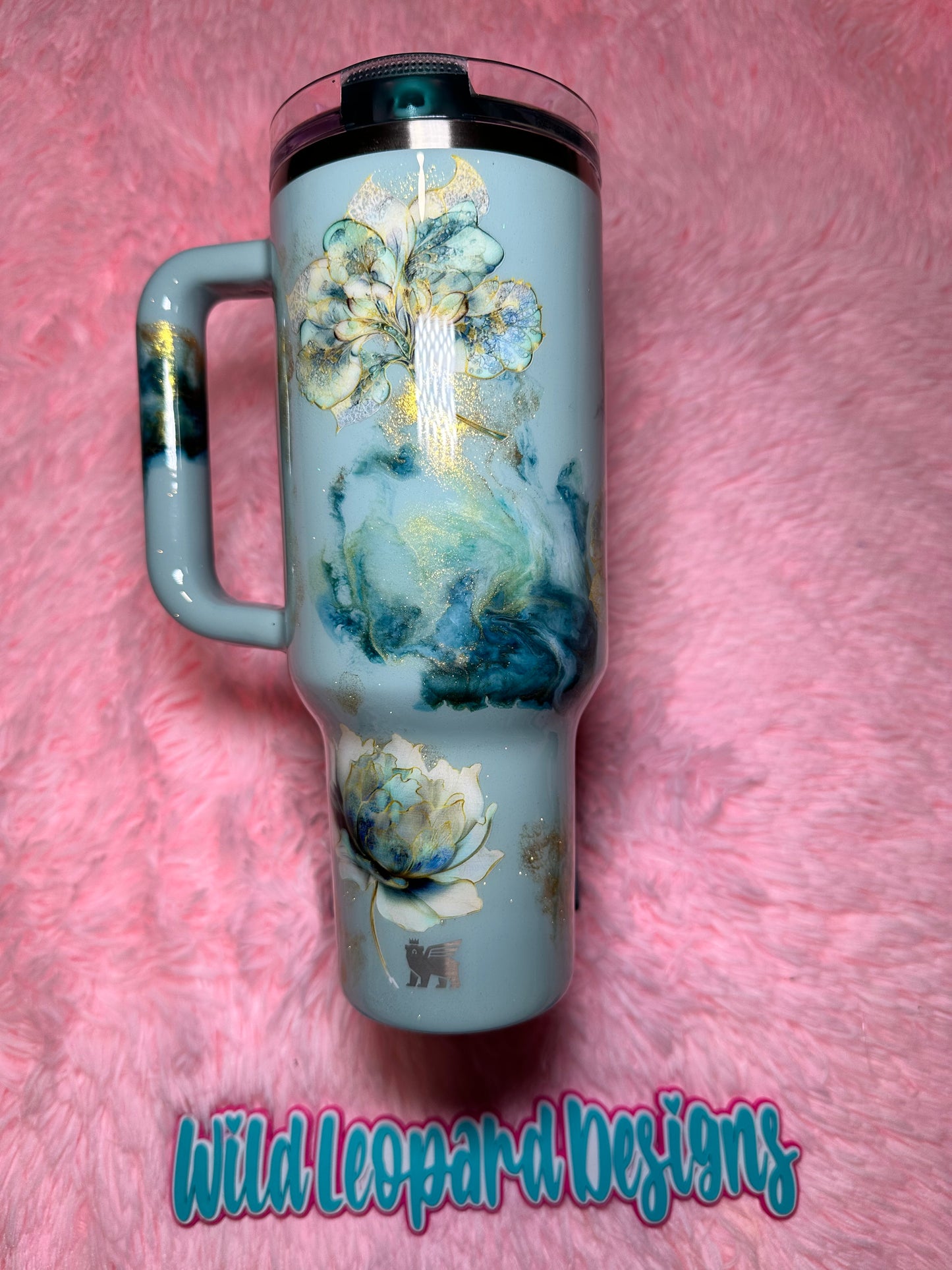 40- Stanley 40 oz seafoam with flowers marble