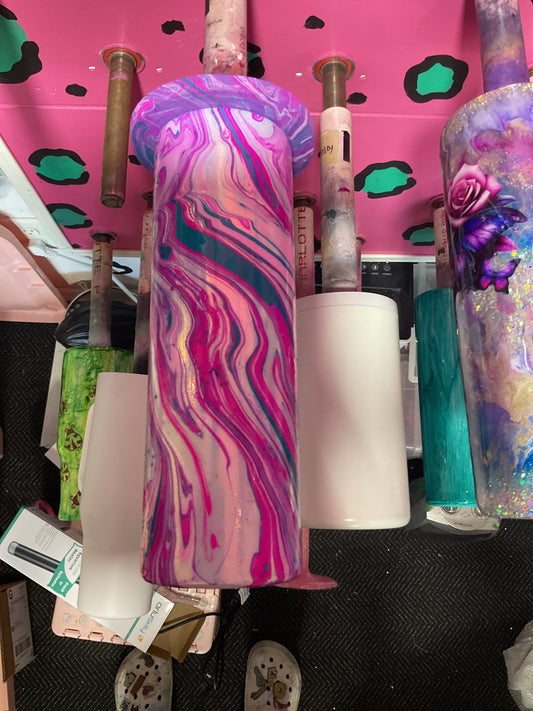 30 oz skinny | white opal teal/pink