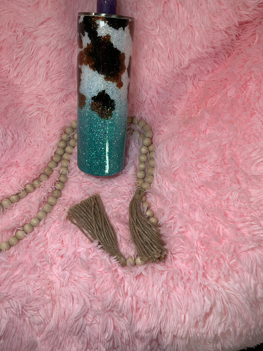 30 oz , teal cowprint