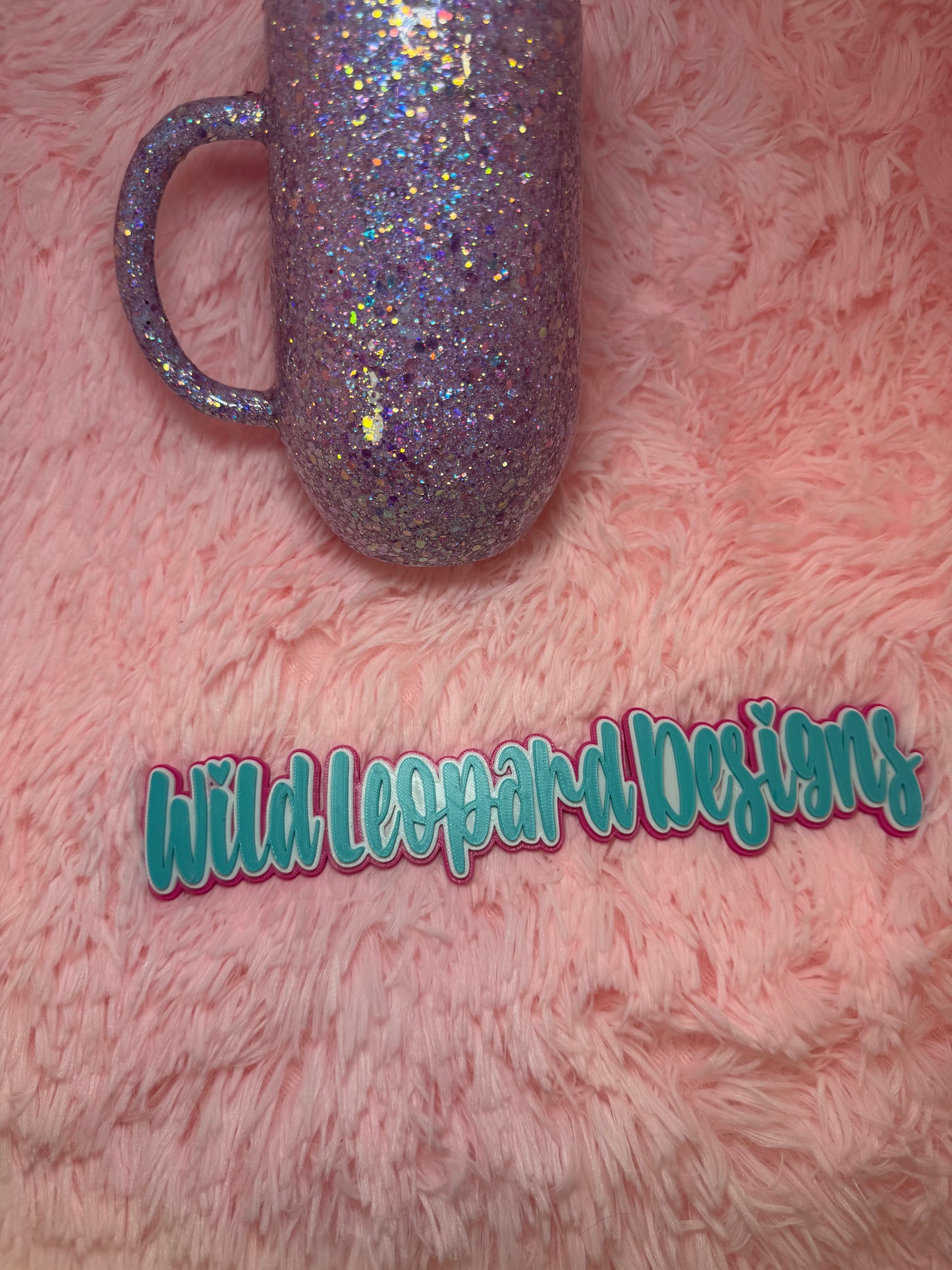 16 oz coffee mug - silver purple glitter