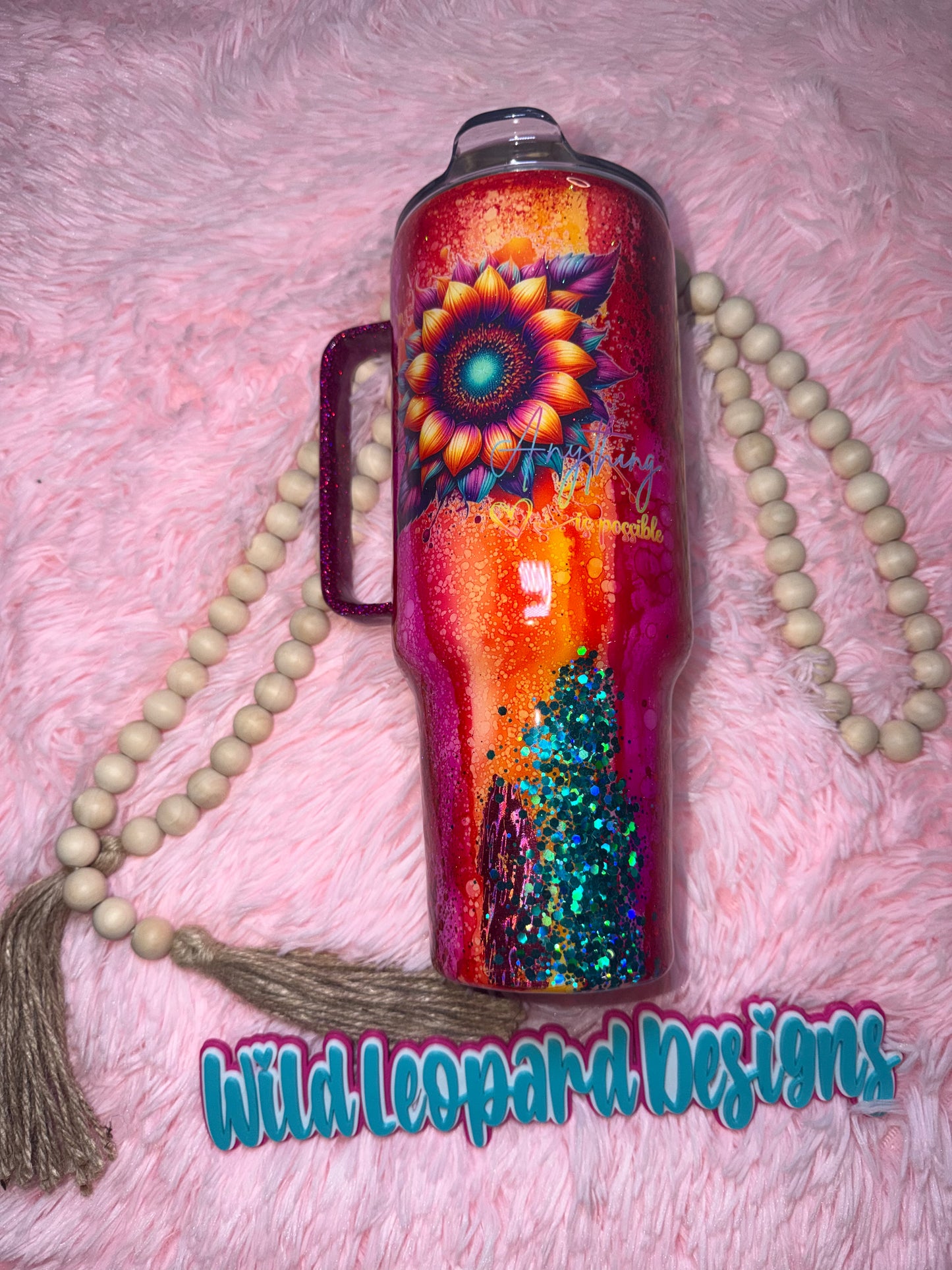 69- 40 oz pink orange teal rustic raindrop