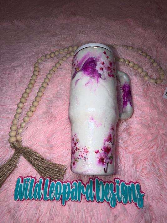 1-40 oz pink marble cherry blossom
