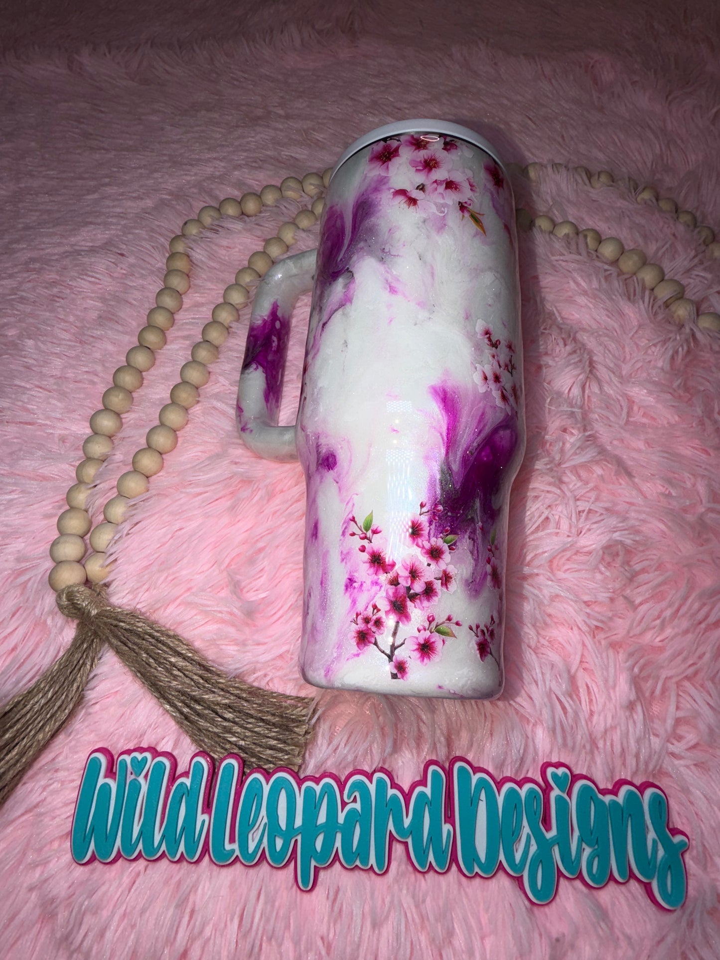 1-40 oz pink marble cherry blossom