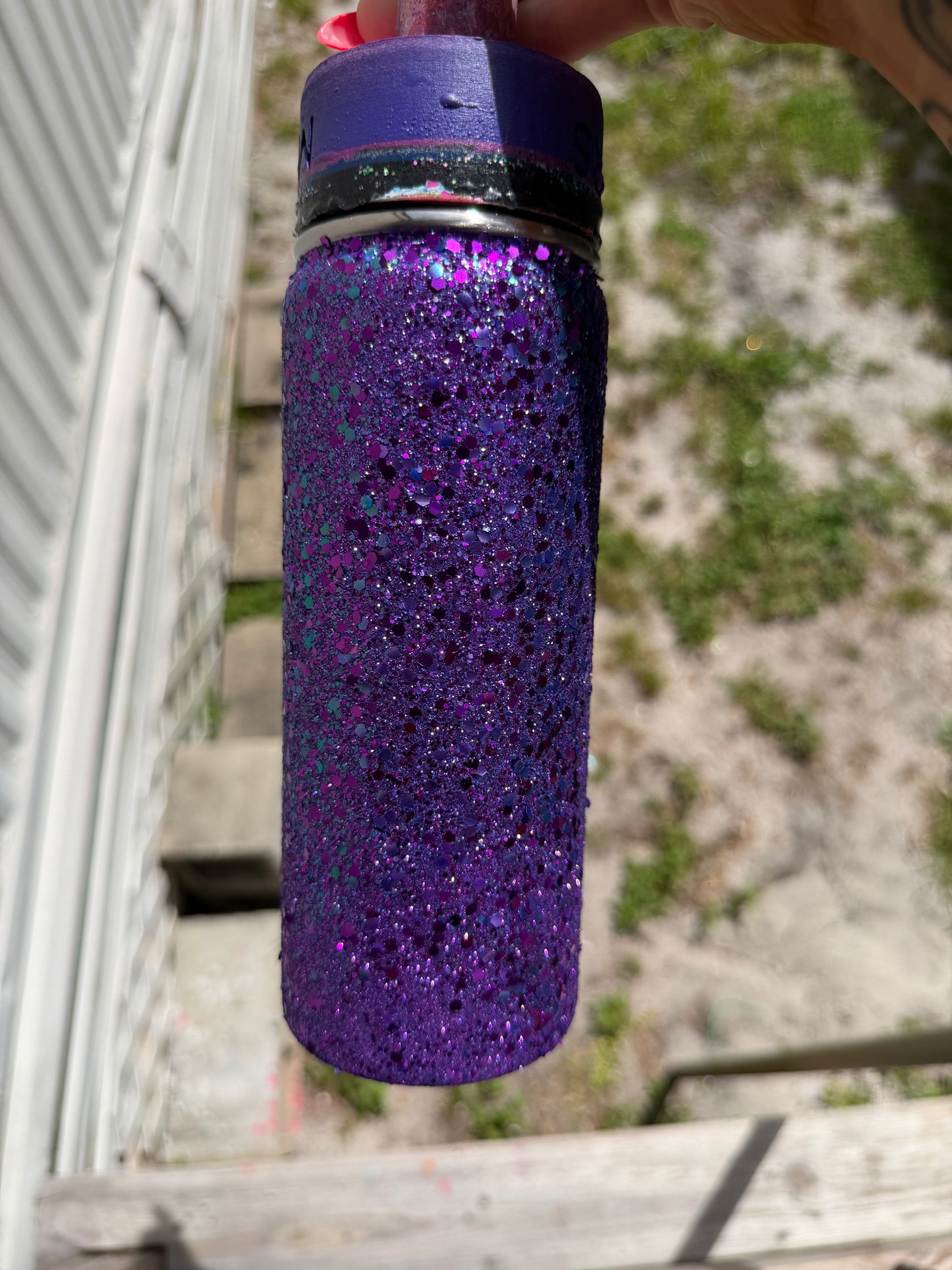 18 oz purple glitter water bottle