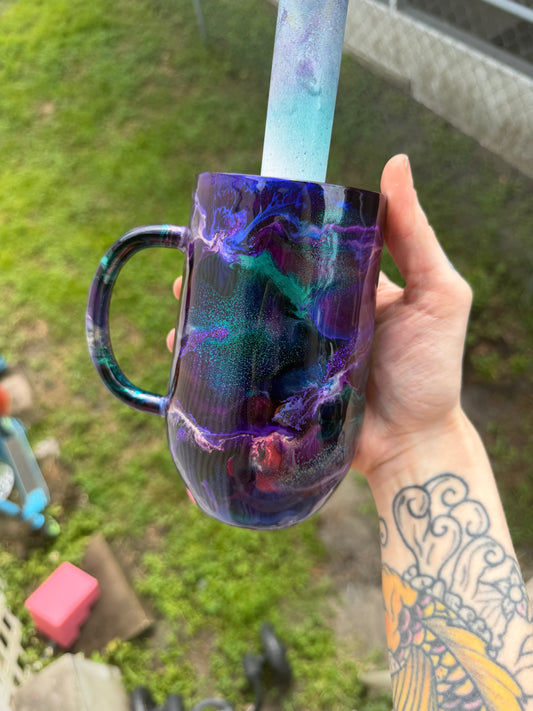 16 oz mug teal and purple