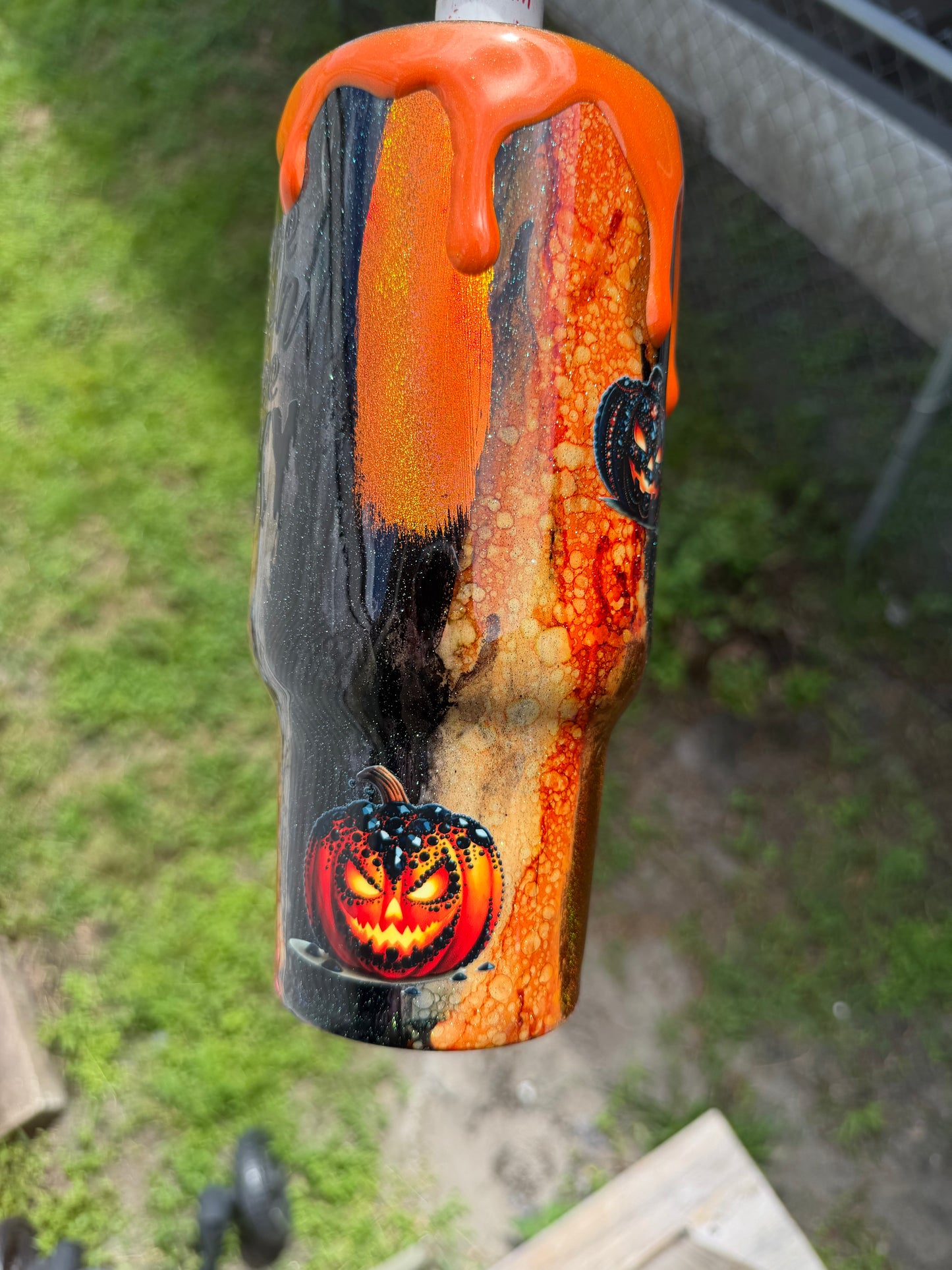 32 oz , black and orange rustic spooky season