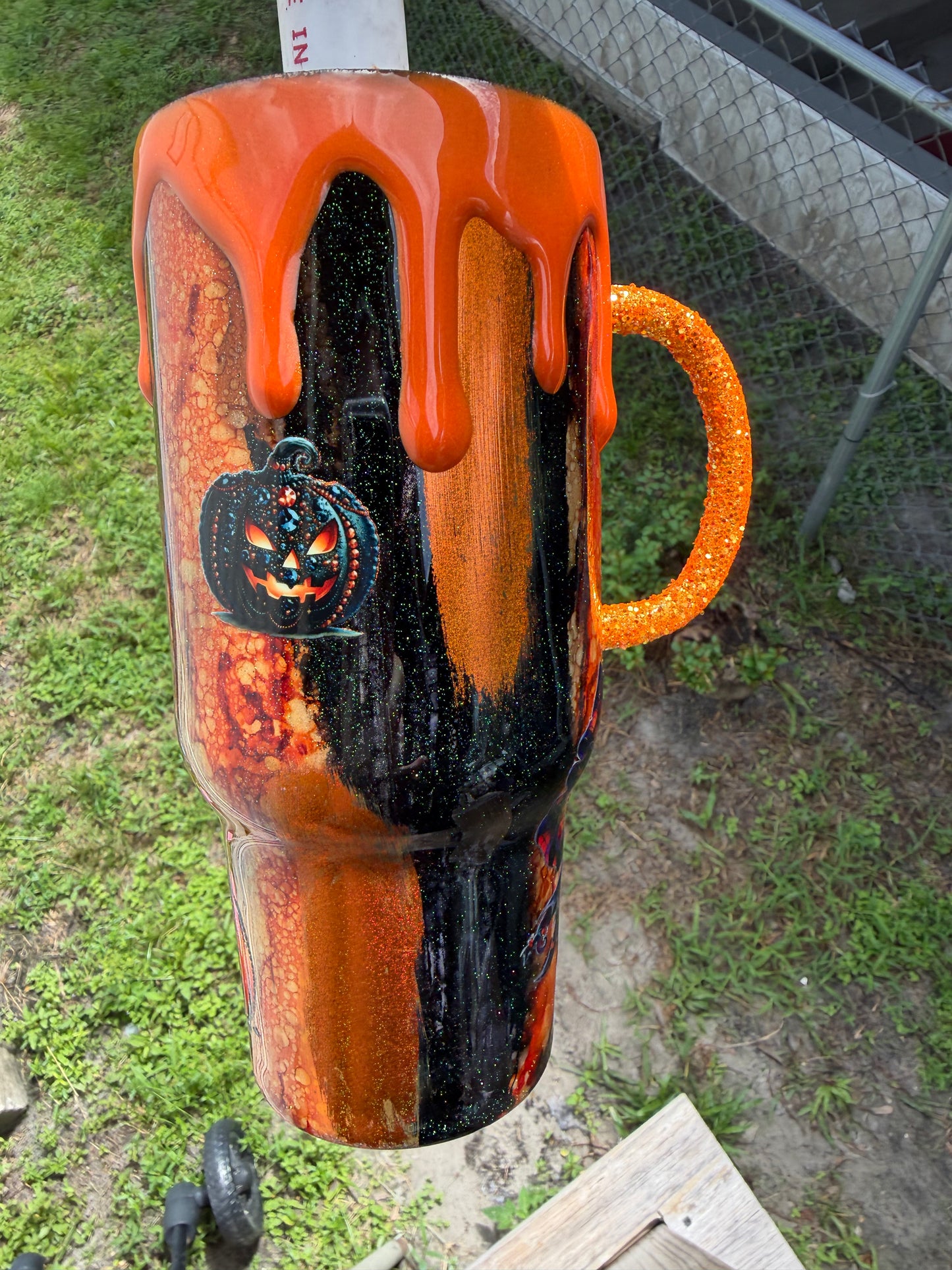32 oz , black and orange rustic spooky season
