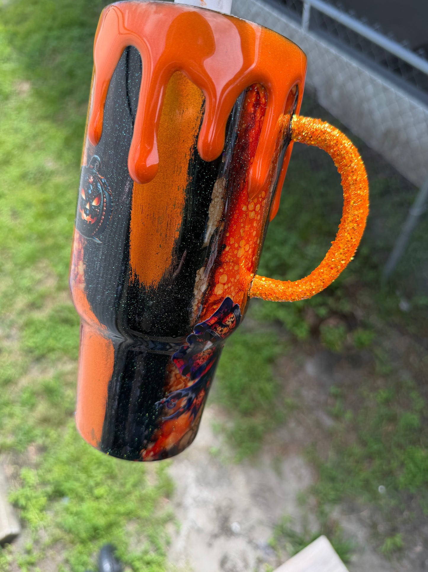 32 oz , black and orange rustic spooky season