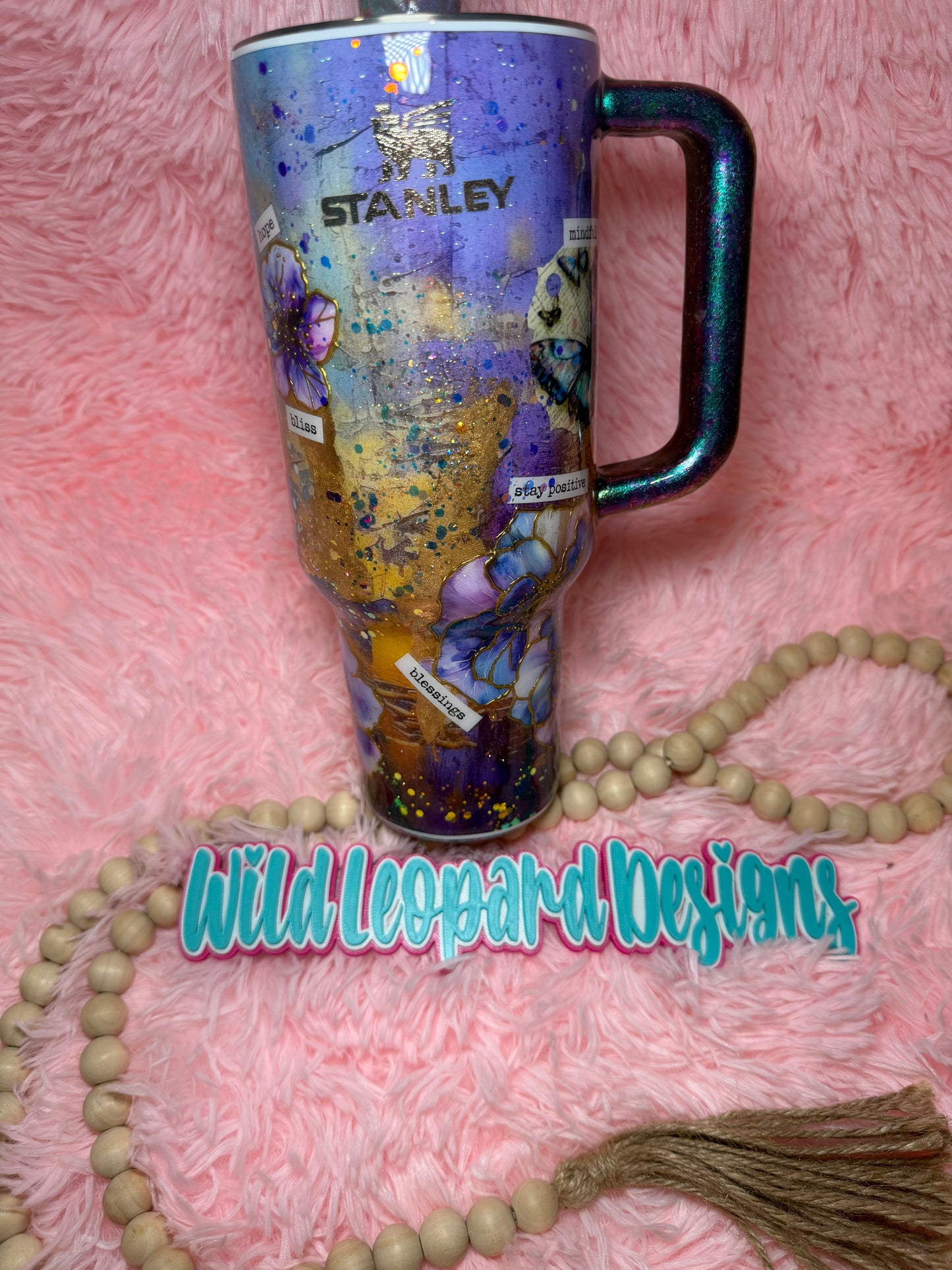 40 oz purple Stanley floral