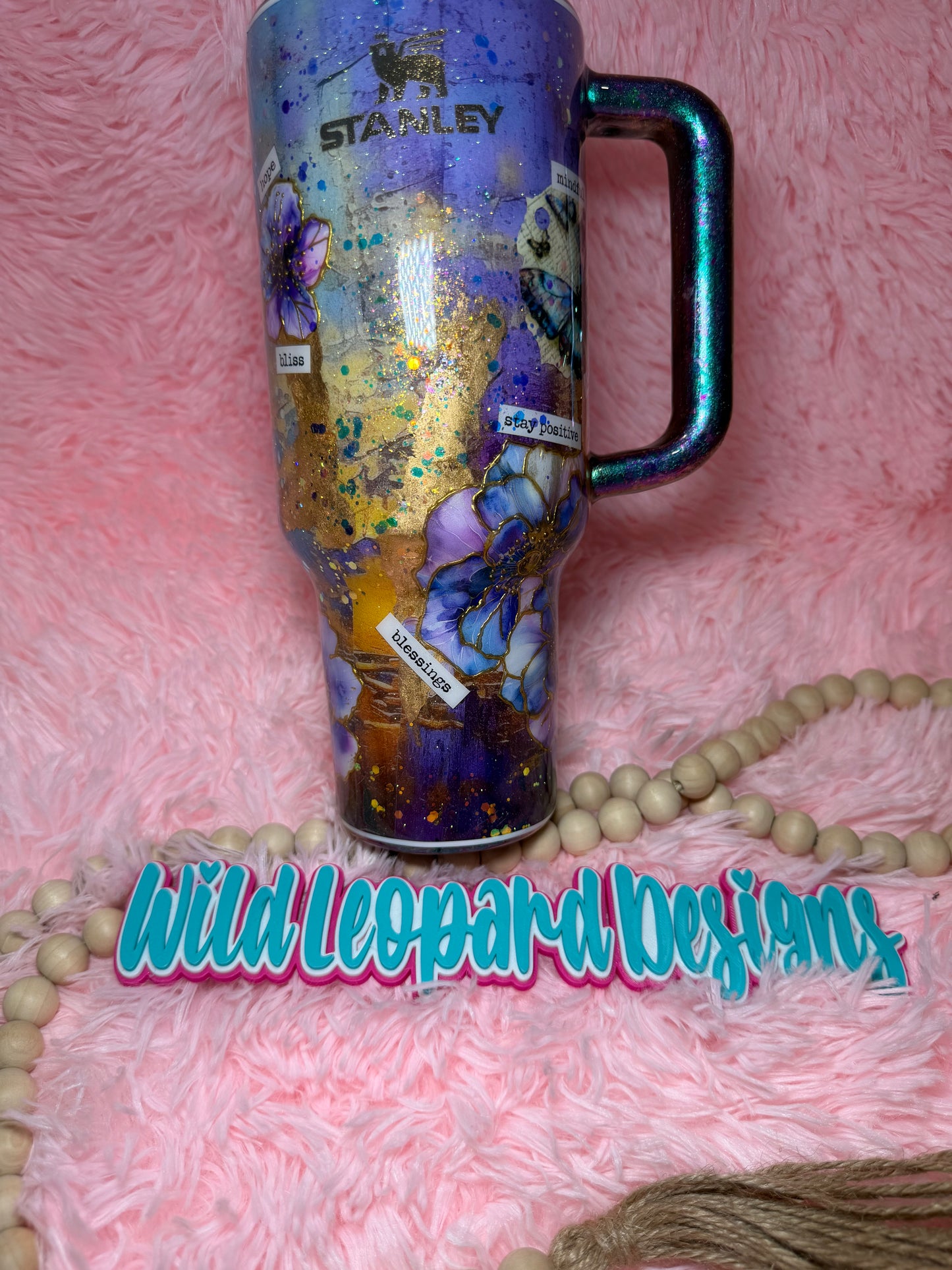 40 oz purple Stanley floral