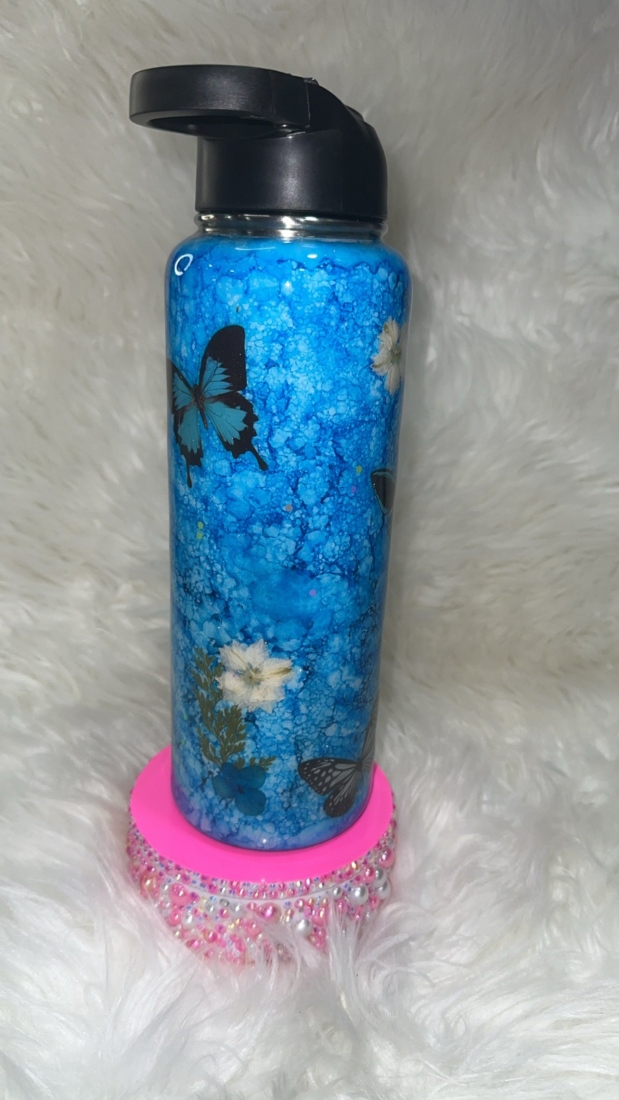 Blue dried flowers & butterflies