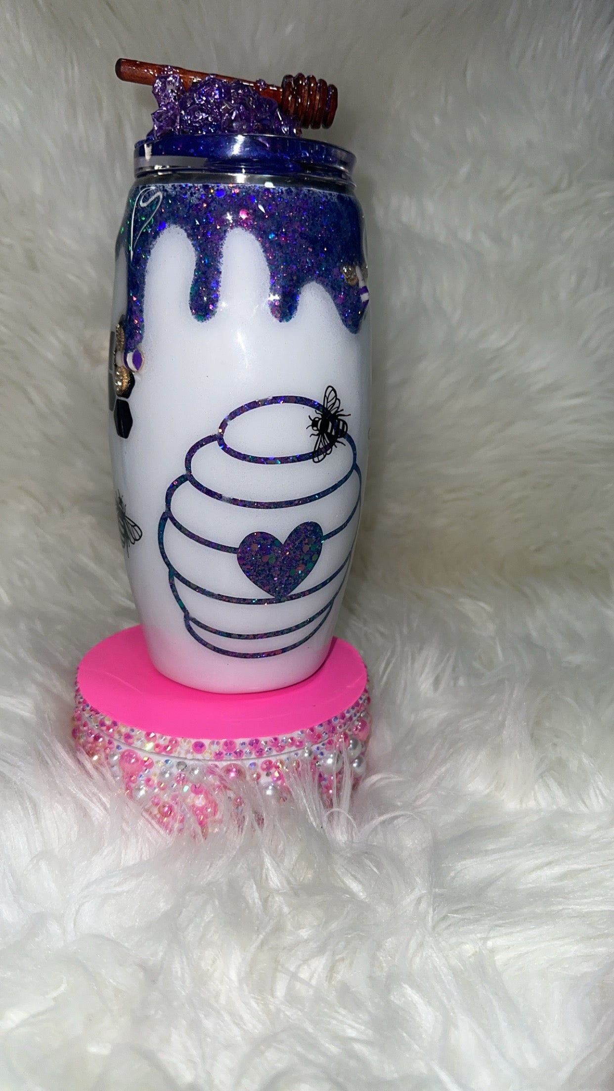 Purple & white bee tumbler